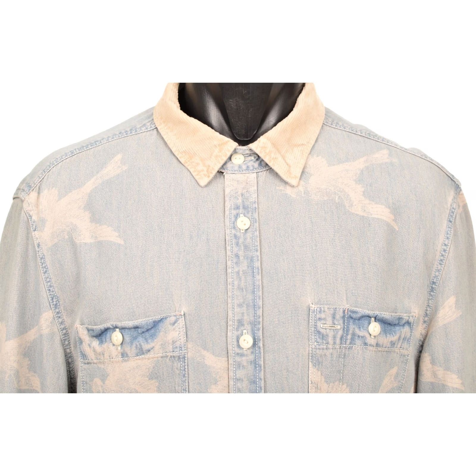Allsaints DDP Allsaints Flight LS Shirt Denim Corduroy Collar Size M Blue Men Long Sleeve Button-Up Shirt Size US M / EU 48-50 / 2 - 2 Thumbnail