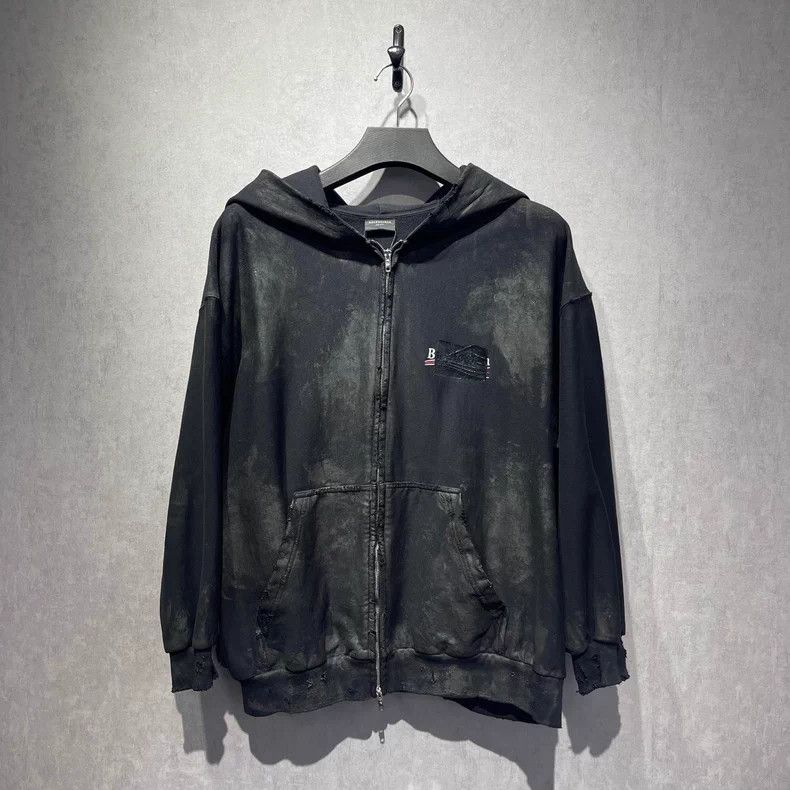 Balenciaga Balenciaga Distressed Logo Hooded Jacket Size US S / EU 44-46 / 1 - 1 Thumbnail