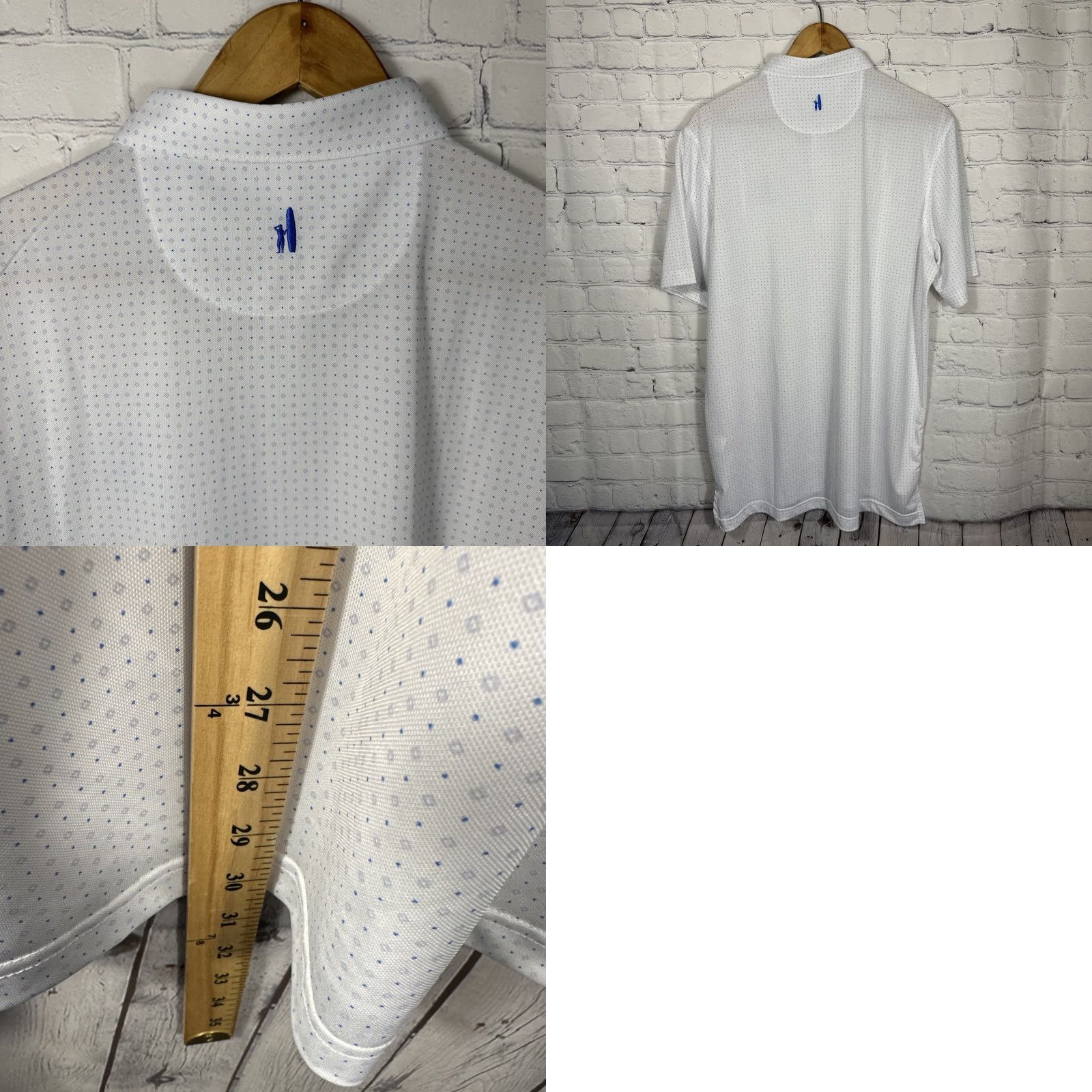 johnnie-O Johnnie O Polo Men’s Large White Blue Cross Embroidered Geometric Performance Shirt Size US L / EU 52-54 / 3 - 8 Thumbnail