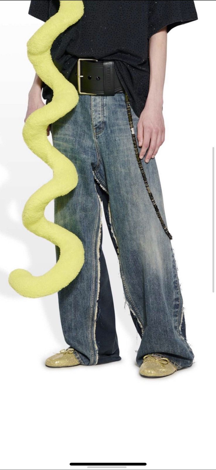 image of Balenciaga Hybrid Baggy Denim Pants in Blue, Men's (Size 30)