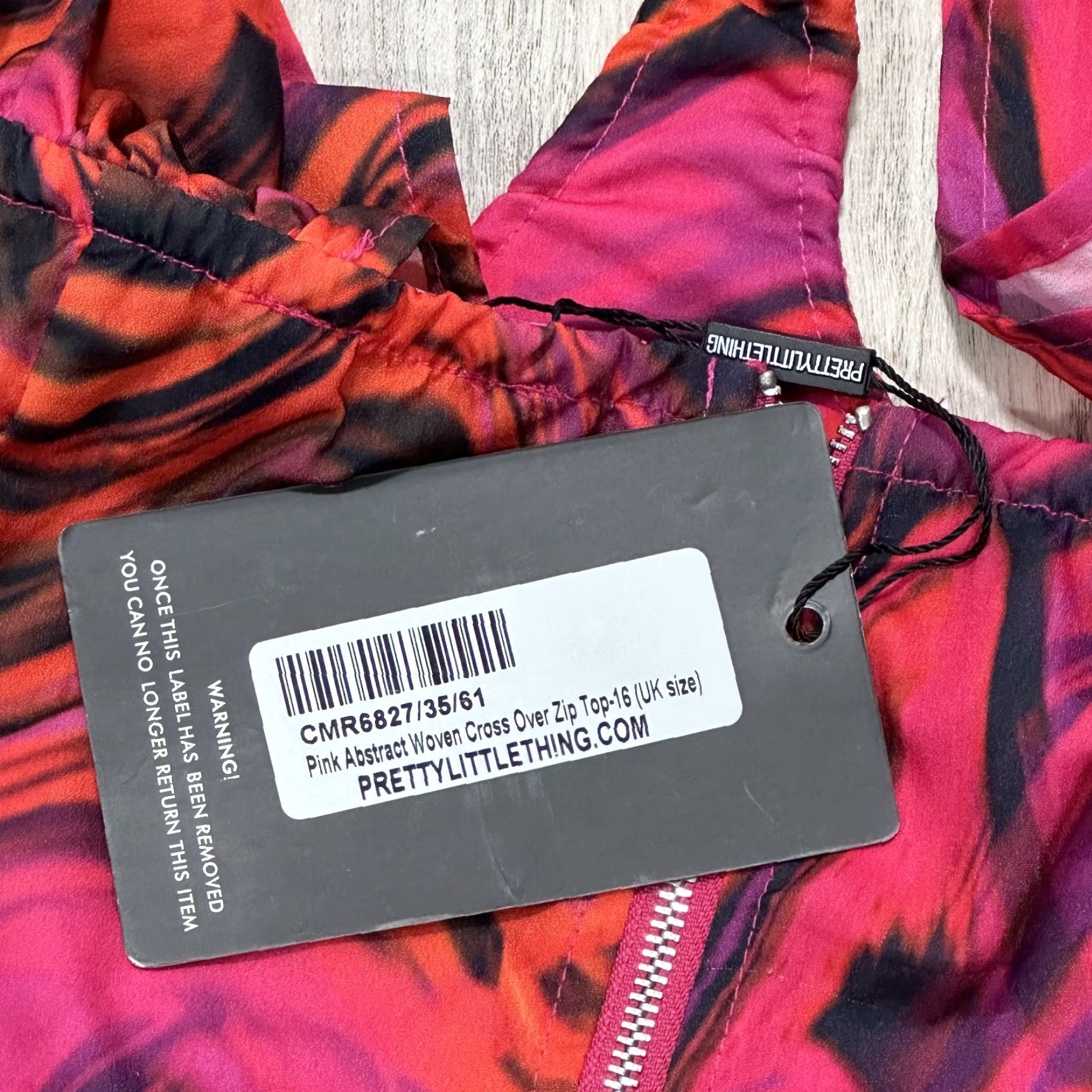 PrettyLittleThing Pretty Little Thing Pink Black Abstract Woven Cross Over Zip Top Sleeveless Cropped NWT Sz 12 Women's Womens Size XL / US 12-14 / IT 48-50 - 3 Thumbnail