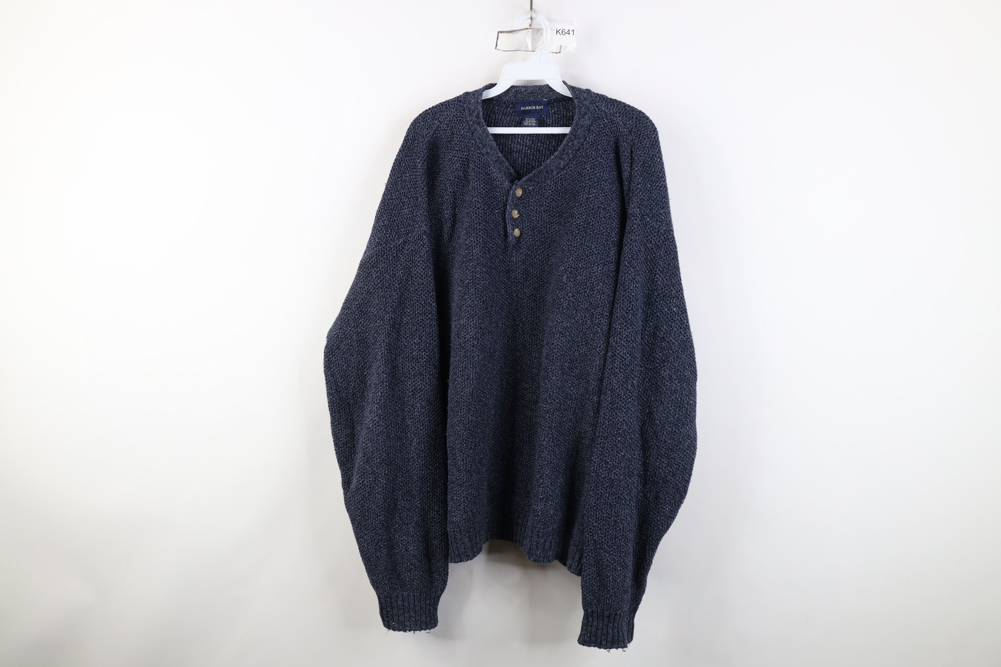 Vintage Vintage 90s Streetwear Knit Marled Henley Sweater Blue USA Size US XXL / EU 58 / 5 - 1 Thumbnail