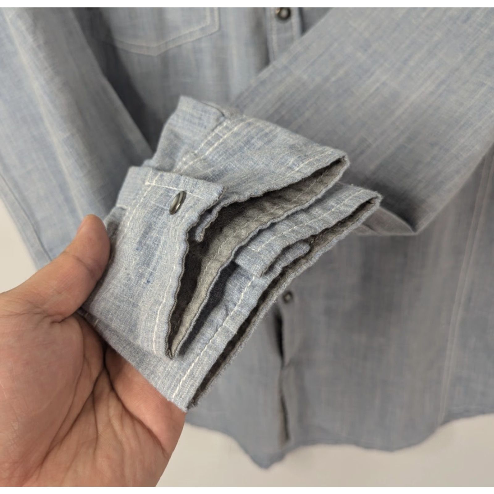 BKE VINTAGE BKE Tailored Fit Chambray Light Blue Cotton Pearl Snap Western Size XL Size US XL / EU 56 / 4 - 3 Thumbnail