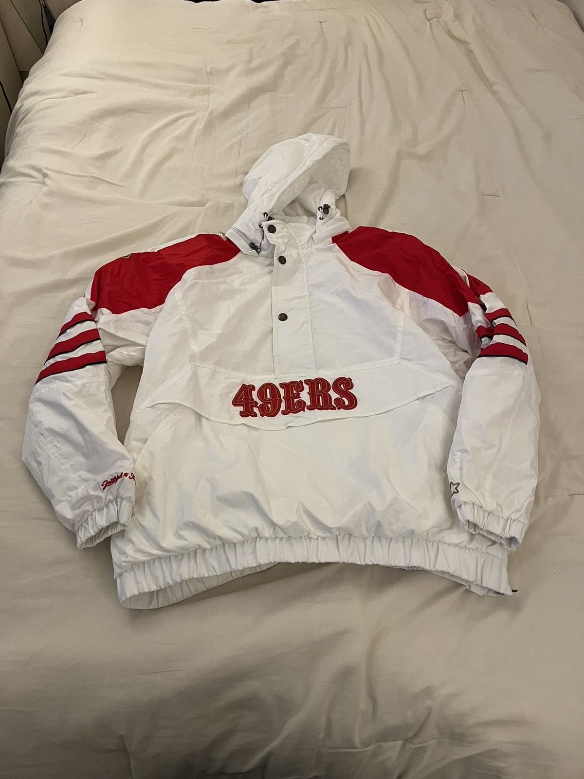 image of San Francisco 49Ers Starter Jacket in White, Men's (Size 2XL)