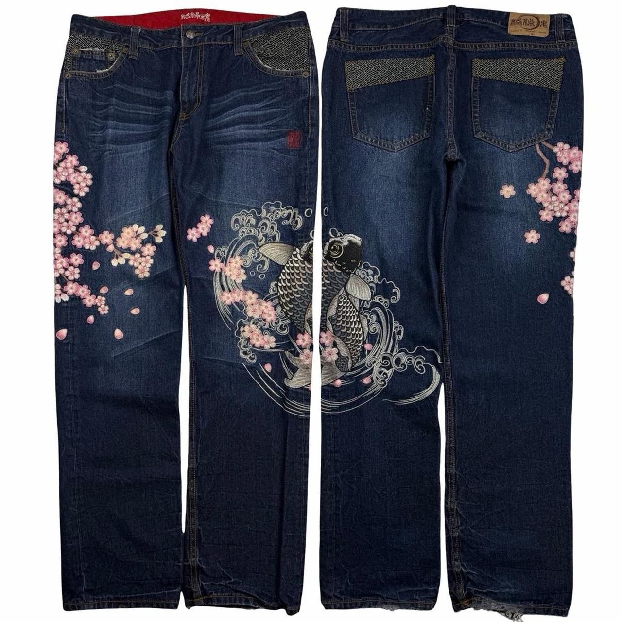 Karakuri Tamashii Karakuri Tamashii Embroidered Koi Fish Denim Jeans Waist 36 Size US 36 / EU 52 - 1 Thumbnail