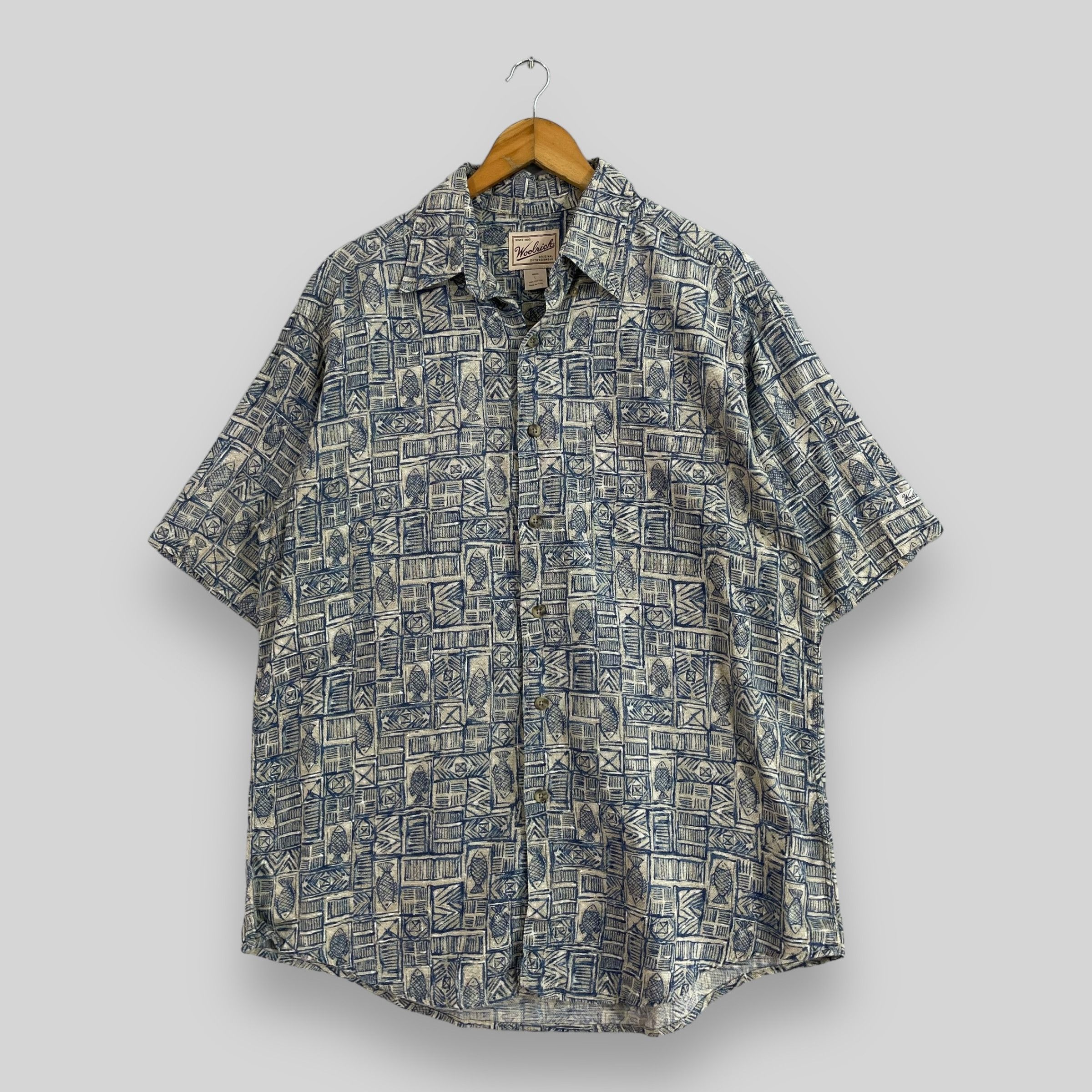 Vintage × Woolrich Woolen Mills Vintage WOOLRICH Hawaii Tribal Fish Motive Shirt Button Up Size US L / EU 52-54 / 3 - 1 Thumbnail