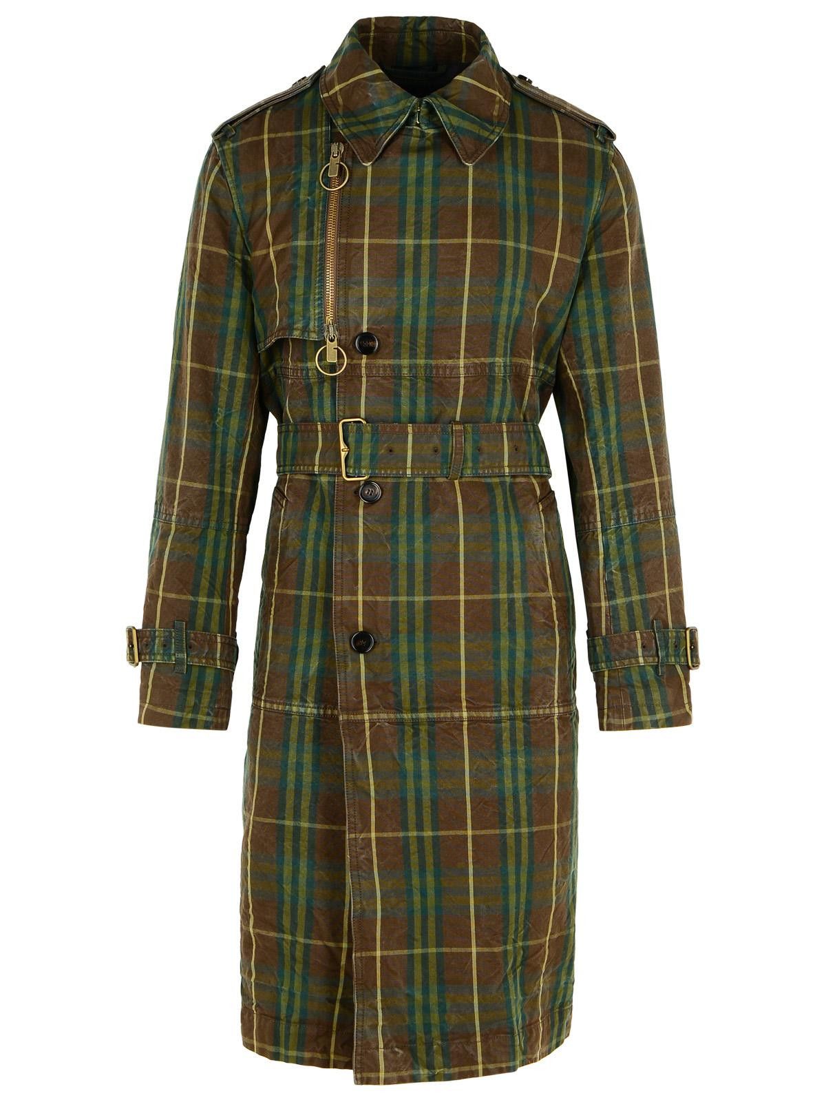 Burberry BURBERRY 'Check' Dark Green Cotton Trench Coat Size US L / EU 52-54 / 3 - 1 Thumbnail