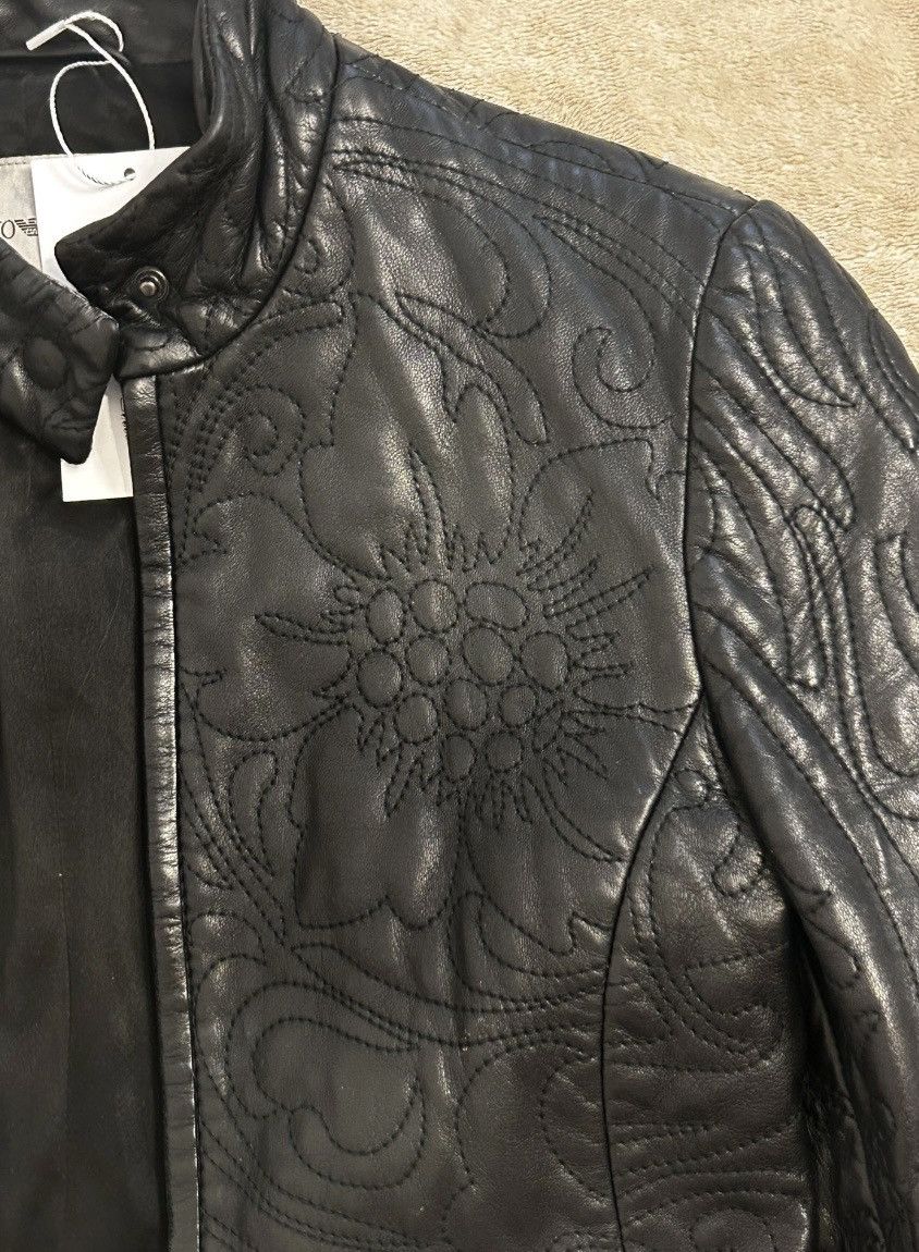 Emporio Armani Emporio Armani Vintage Embroidered Leather Jacket - Black Size XS / US 0-2 / IT 36-38 - 3 Thumbnail