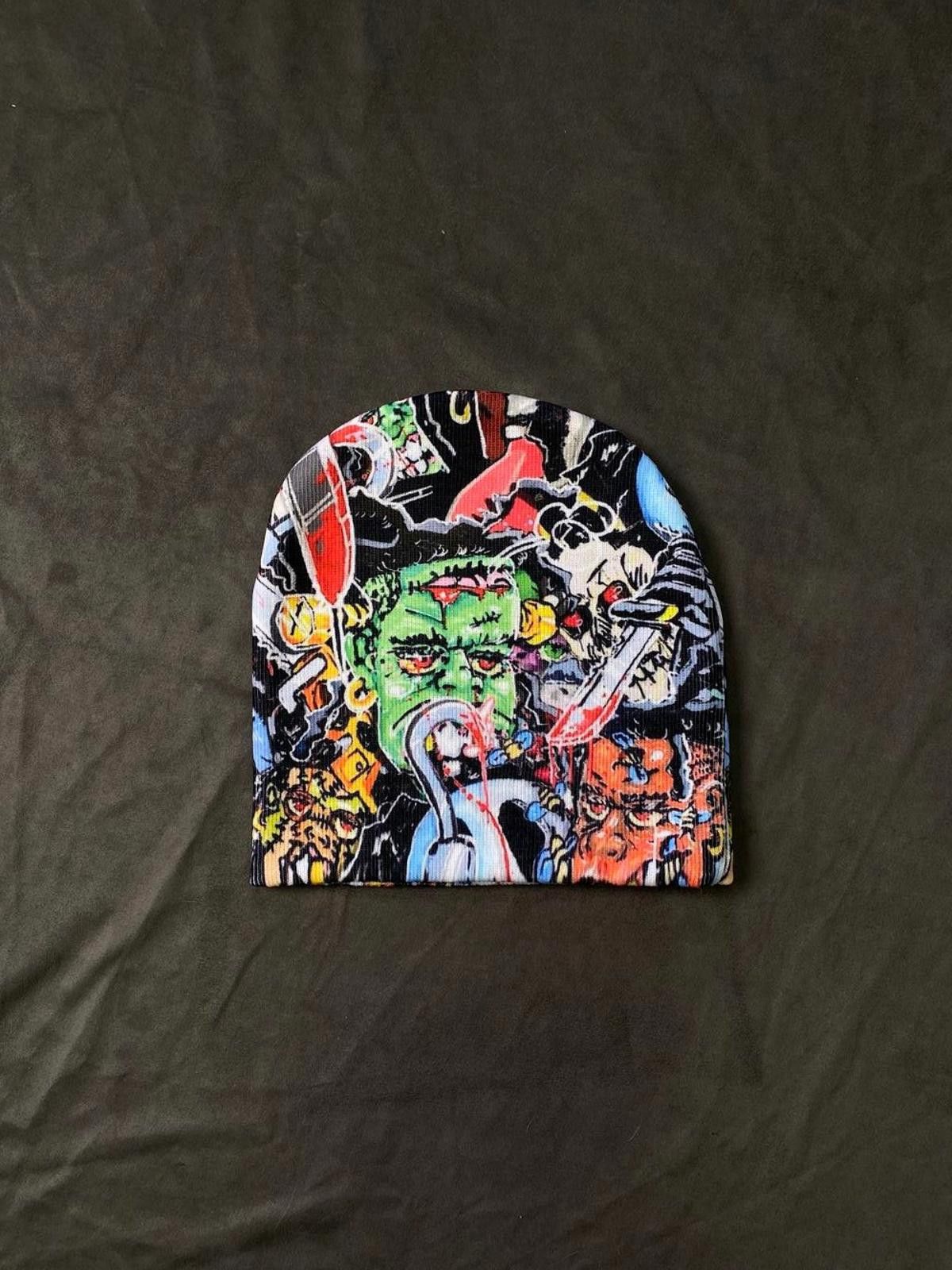 Japanese Brand Frankenstein Graffiti Graphic kull No Cuff Knit Beanie Hat Size ONE SIZE - 1 Thumbnail