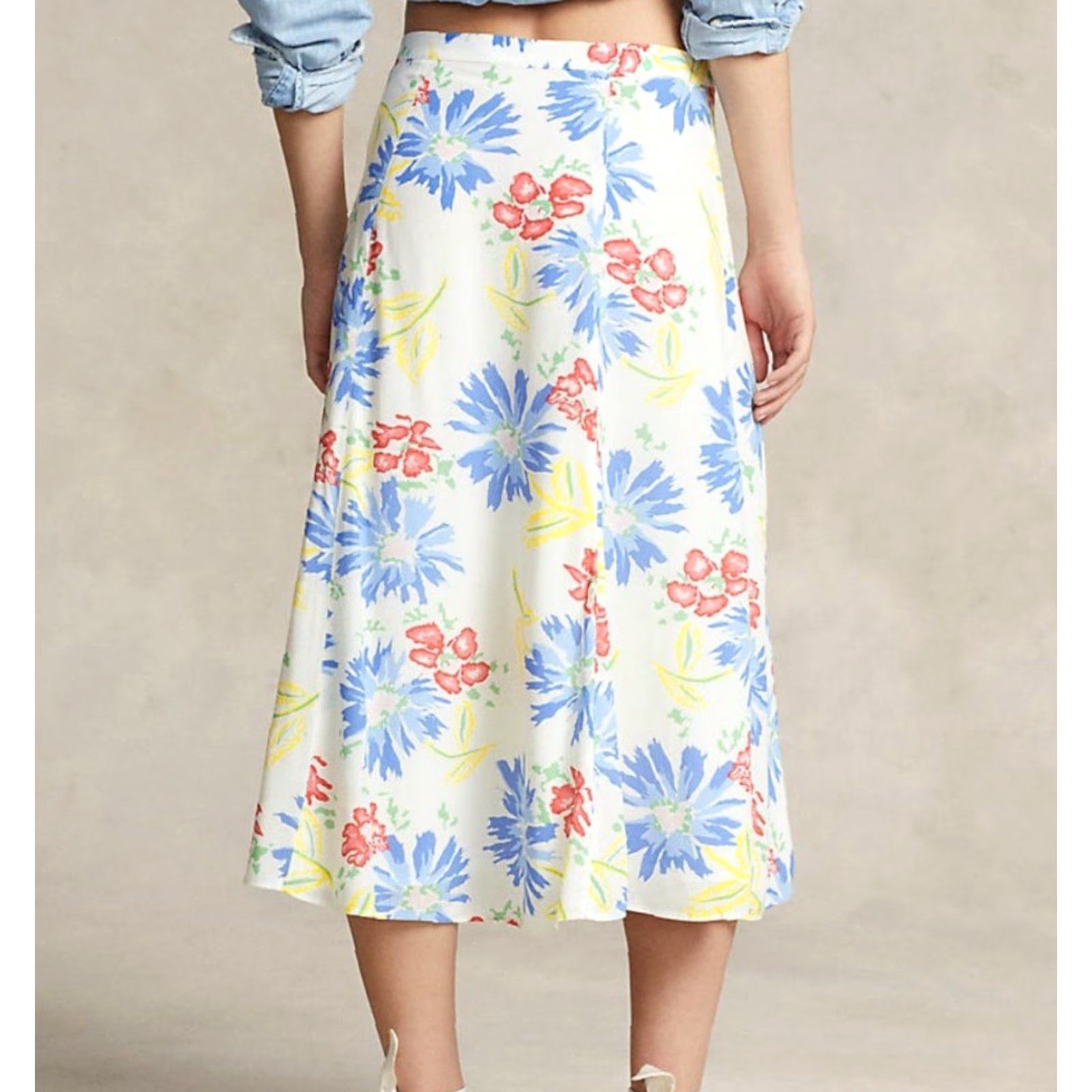 Polo Ralph Lauren Polo Ralph Lauren Skirt Womens Midi A-Line Lace Pockets White 4 Linen Navy SS2 Size 27" / US 4 / IT 40 - 2 Thumbnail