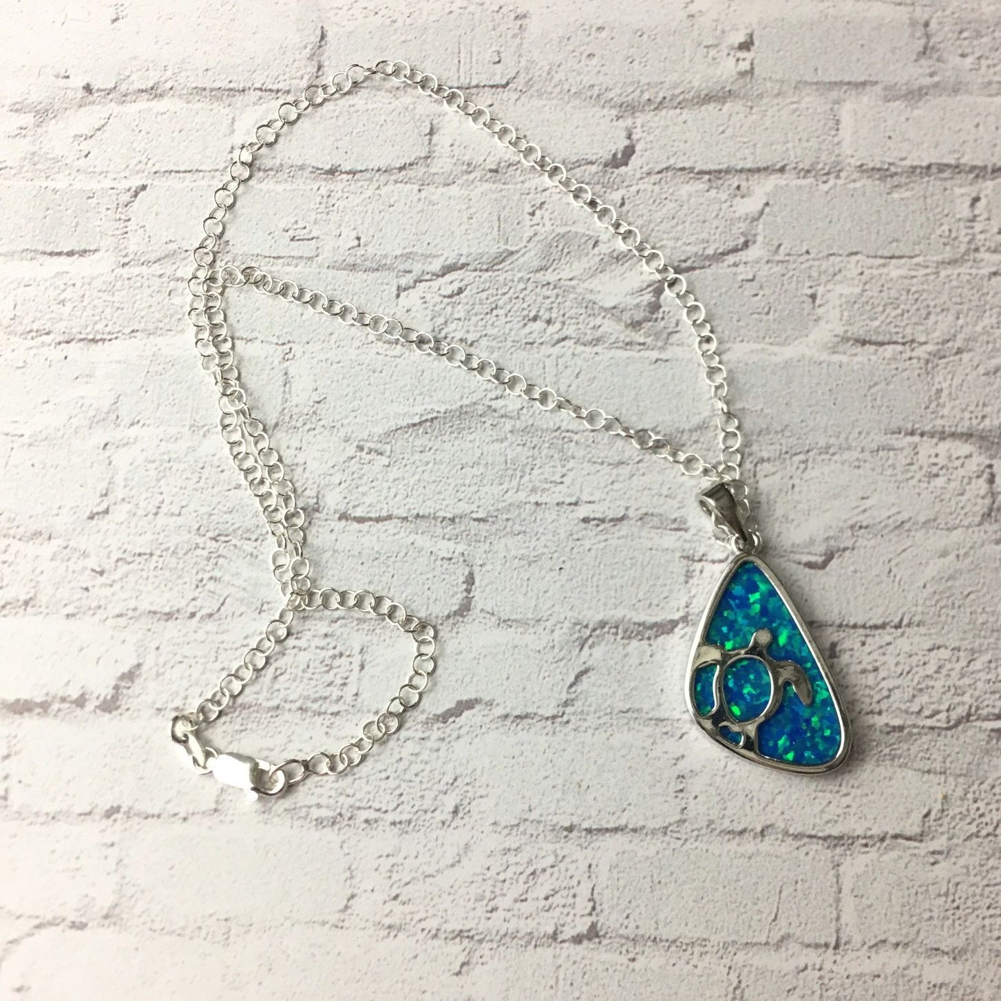 The Unbranded Brand Sterling Silver Lab opal Turtle Necklace Size ONE SIZE - 9 Thumbnail