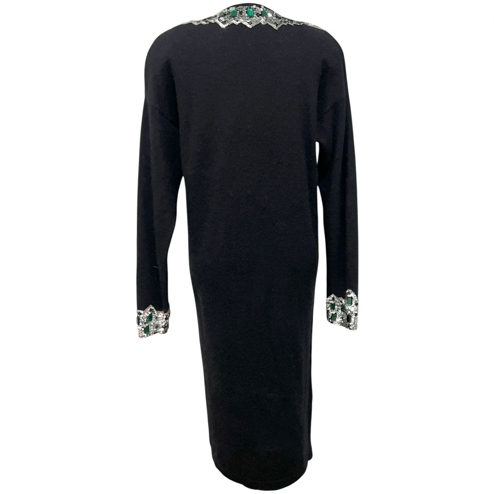 Etro VINTAGE Outlander Sweater Dress Dress Medium Black Wool Angora Bling Midi Retro 90s Womens Beaded Rhinestone 80s 90s Size M / US 6-8 / IT 42-44 - 6 Thumbnail
