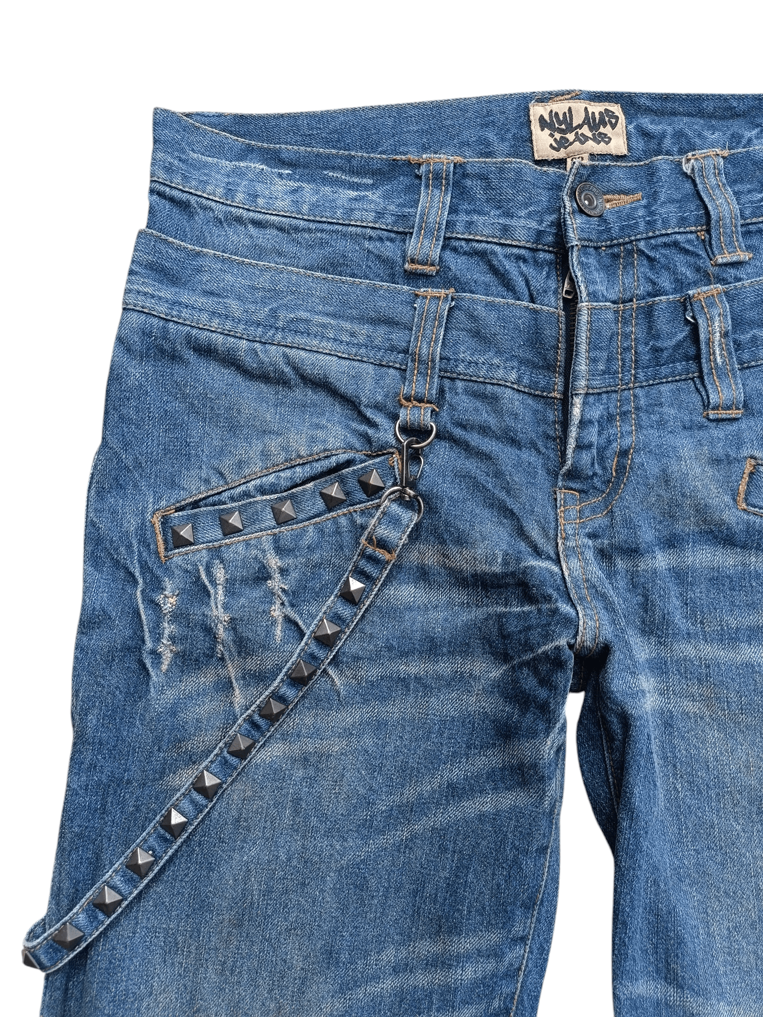 Japanese Brand 💥VINTAGE💥 NYLAUS DOUBLE WAIST STUD STRAP DISTRESSED JEANS Size US 32 / EU 48 - 3 Thumbnail