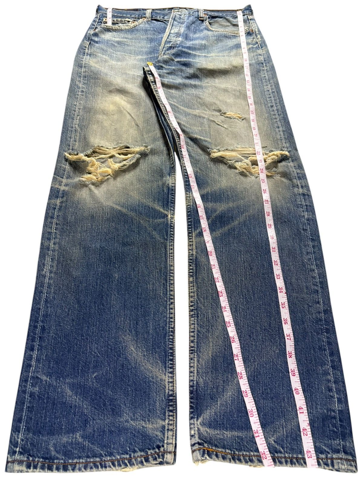 Levi's Vintage 90s Levis 501 Rusty Mud Wash Ripped Loose Jeans Size US 33 - 13 Thumbnail