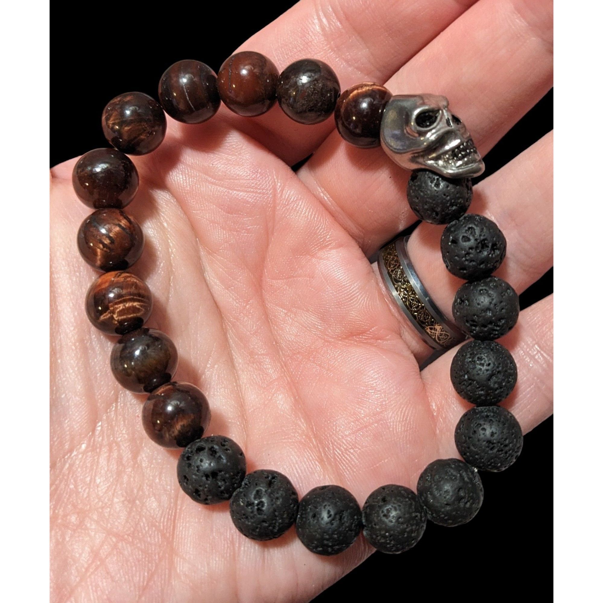 Steve Madden Steve Madden Skull Tiger Eye Lava Bead Bracelet Size ONE SIZE - 4 Thumbnail