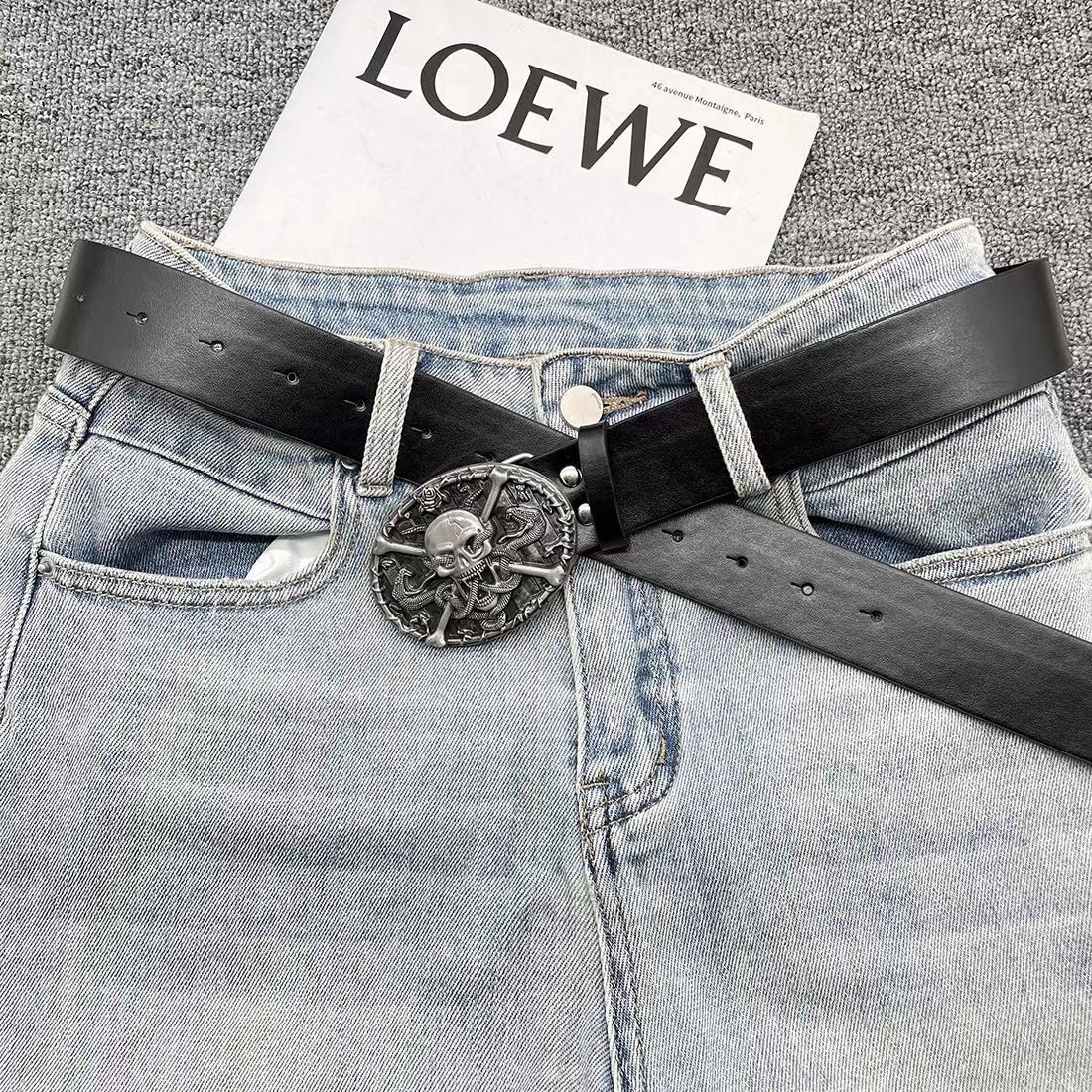 Designer Skull Vibe Vintage Belt Riveted Belts Menswear Accessories Size ONE SIZE - 2 Thumbnail