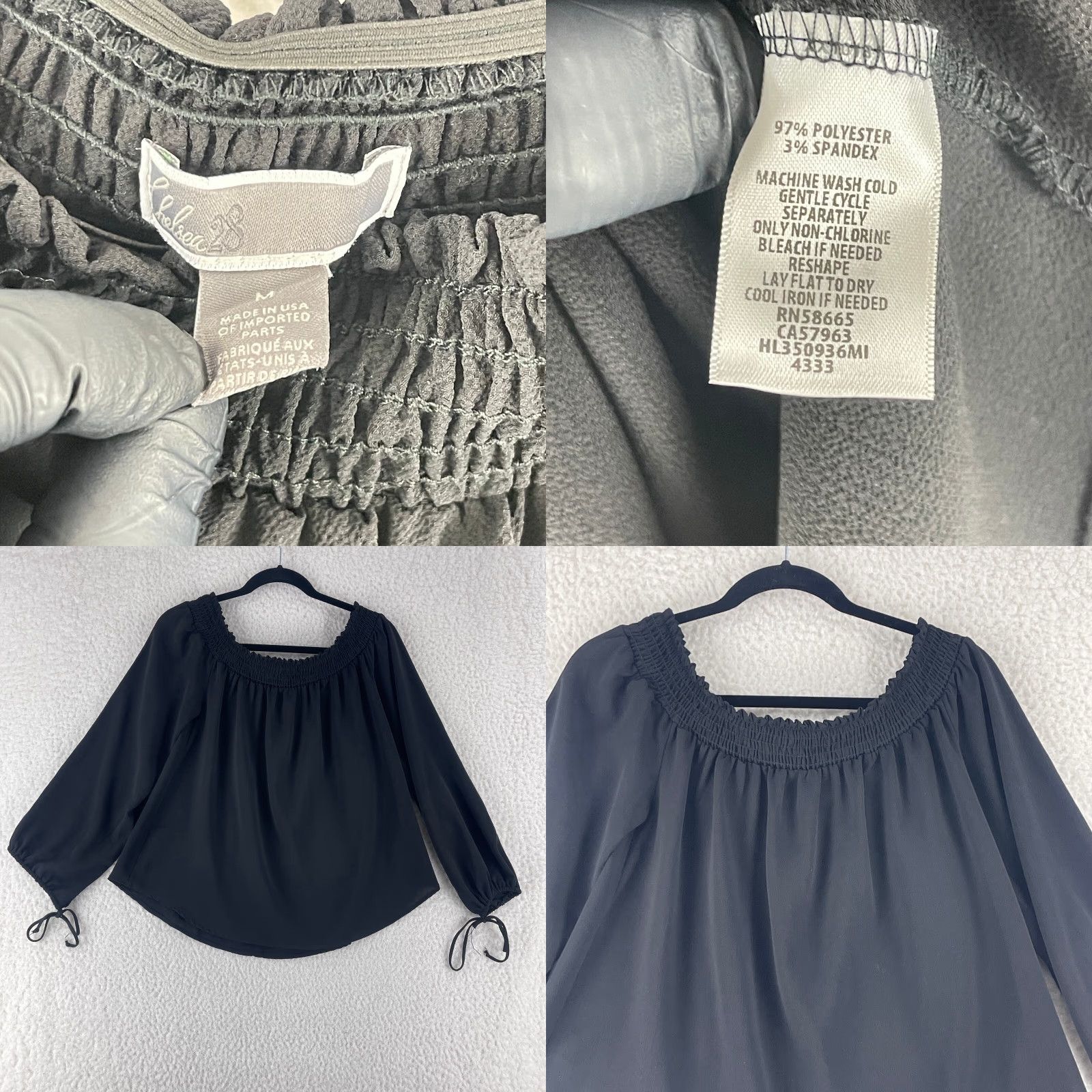 Vintage Chelsea 28 Black Off the Shoulder Shirt Womens Long Sleeve Pullover Size M Size M / US 6-8 / IT 42-44 - 8 Thumbnail