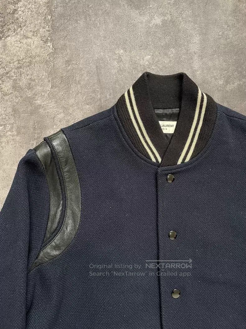 Saint Laurent Paris Saint Laurent Paris Navy Blue Patchwork Wool Baseball Jack Size US M / EU 48-50 / 2 - 2 Thumbnail
