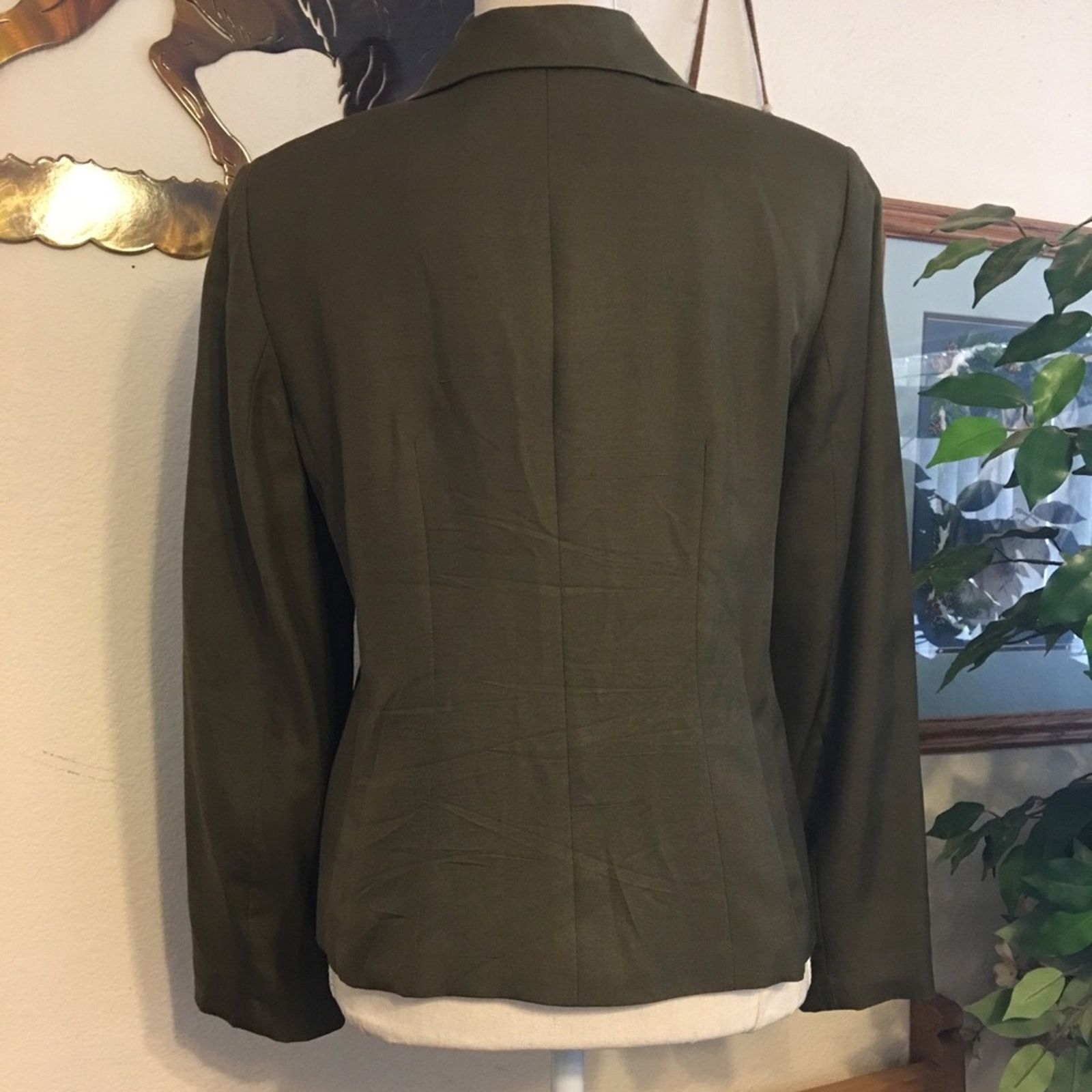 Ann Taylor Ann Taylor khaki green silk button jacket 10P Size L / US 10 / IT 46 - 5 Thumbnail