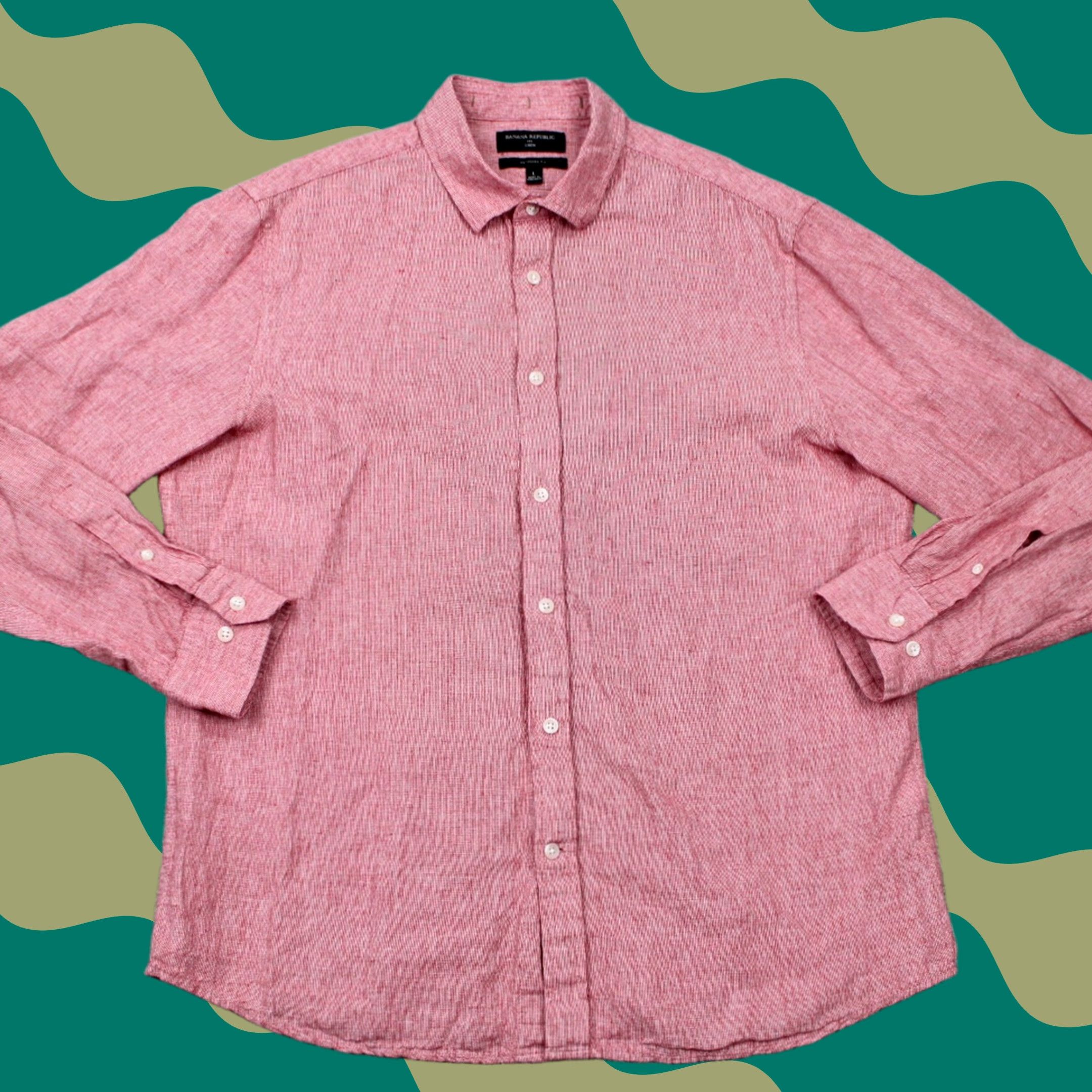 Banana Republic Banana Republic Shirt Adult Large Red Button-Down Linen/Cotton Blend L/S Solid Casual, Workwear Mens Size US L / EU 52-54 / 3 - 1 Thumbnail