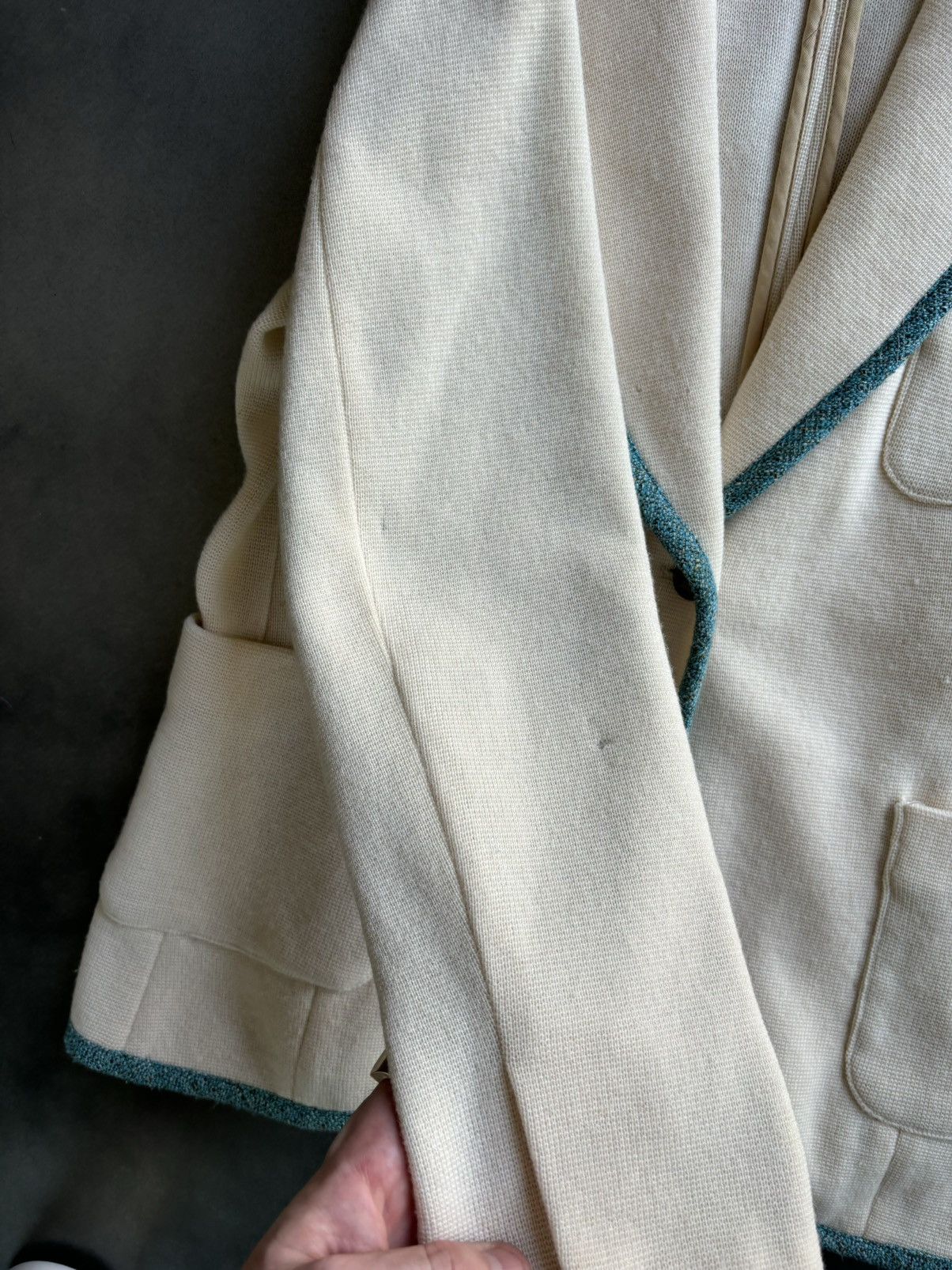 Designer × Rag & Bone Rag & Bone Blazer Womens Cream Merino Wool Teal Trim Prep Size L / US 10 / IT 46 - 14 Thumbnail