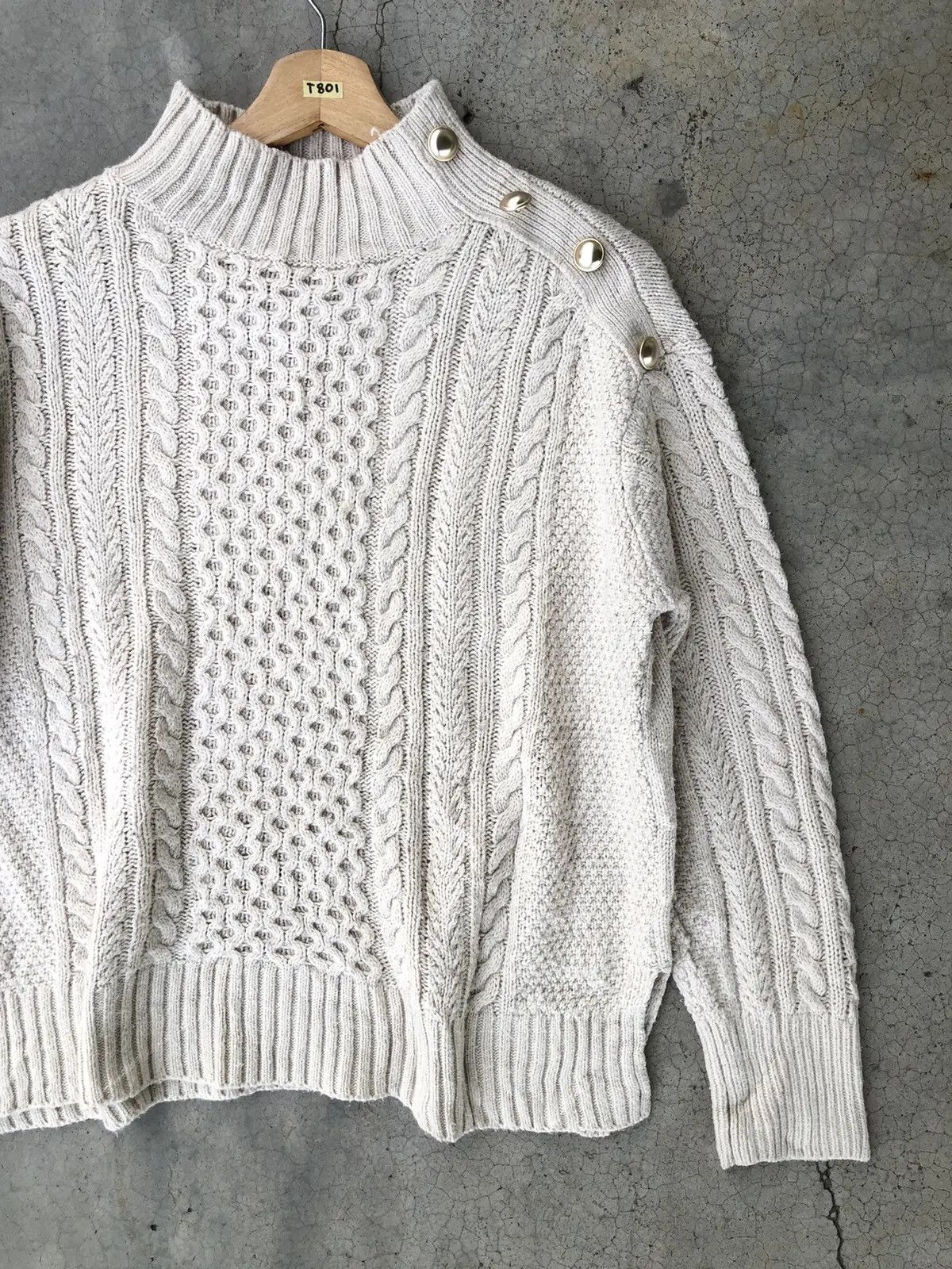 Aran Isles Knitwear × Designer Vintage Cable Knit Button Jumper Sweater Size US L / EU 52-54 / 3 - 2 Thumbnail