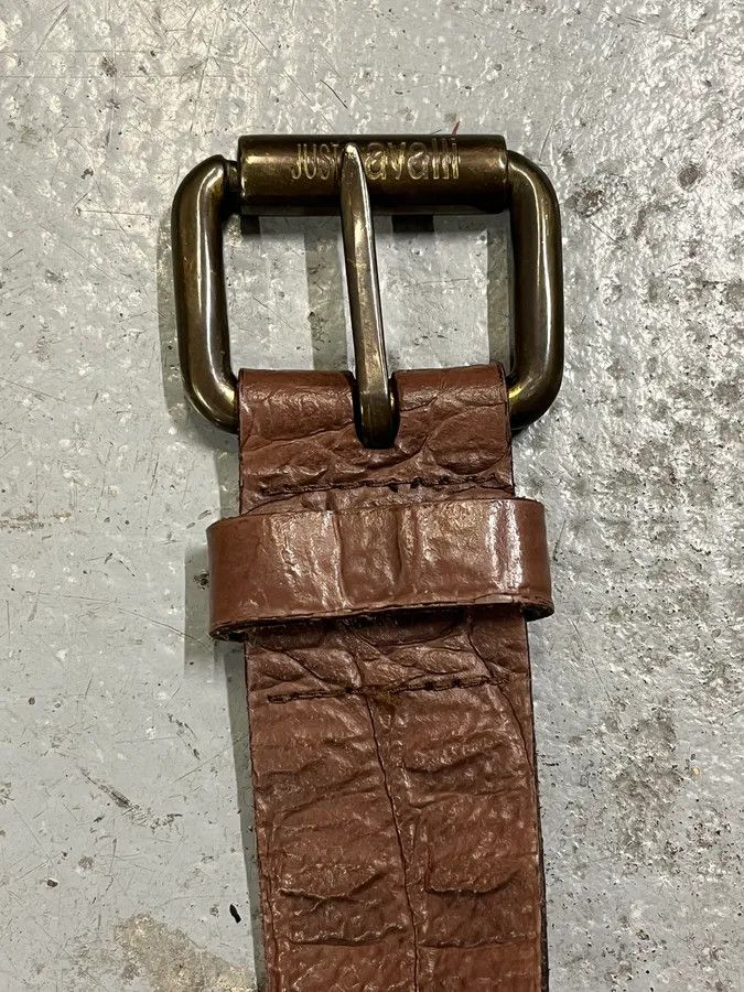 Designer × Roberto Cavalli × Vintage 2000s Roberto Cavalli Brown Crocodile Effect Embossed Leather Belt Size ONE SIZE - 5 Thumbnail