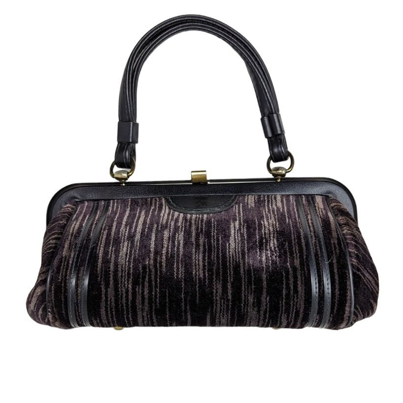 Vintage Jaclyn Velvet Top Handle Bag Brown And Black, Women's