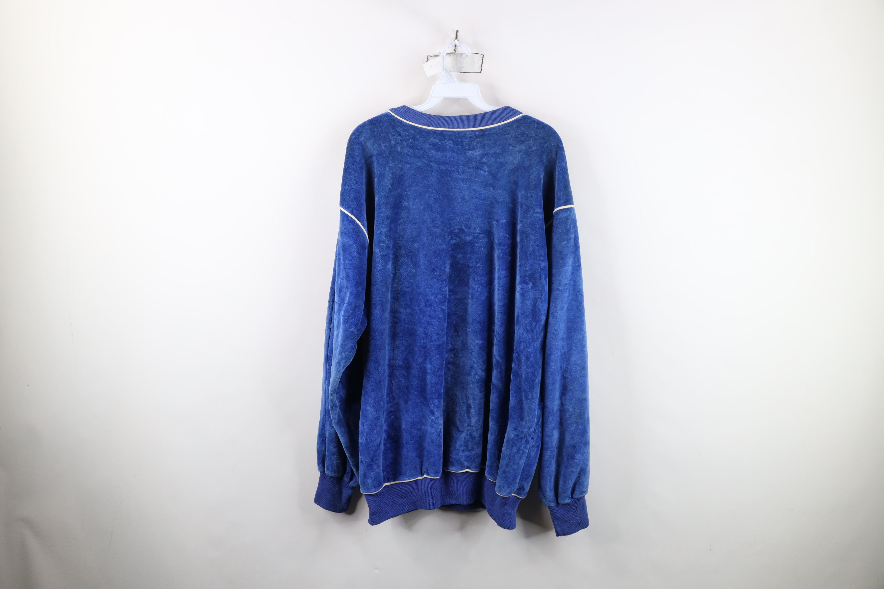 Vintage Vintage 70s Streetwear Velvet Velour Sweatshirt Blue USA Size US XL / EU 56 / 4 - 12 Thumbnail