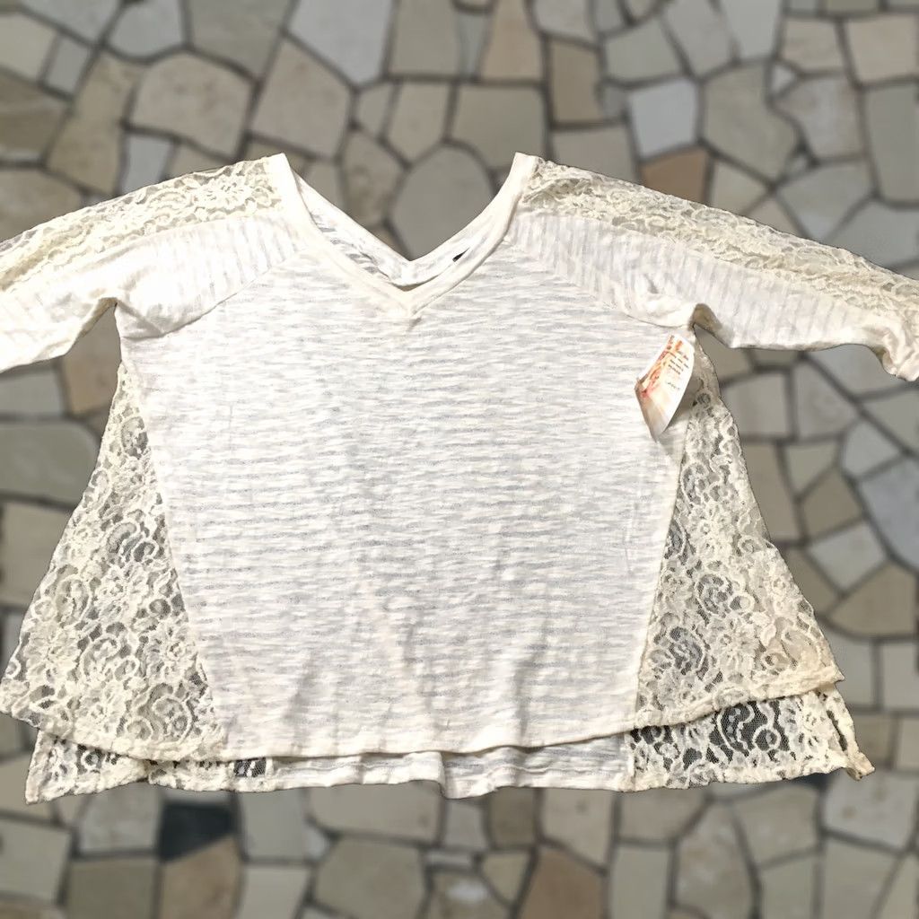 Vintage Basil Lola Blouse beige Large 3/4 Sleeve Pullover Flowy Lace Women Size L / US 10 / IT 46 - 1 Thumbnail