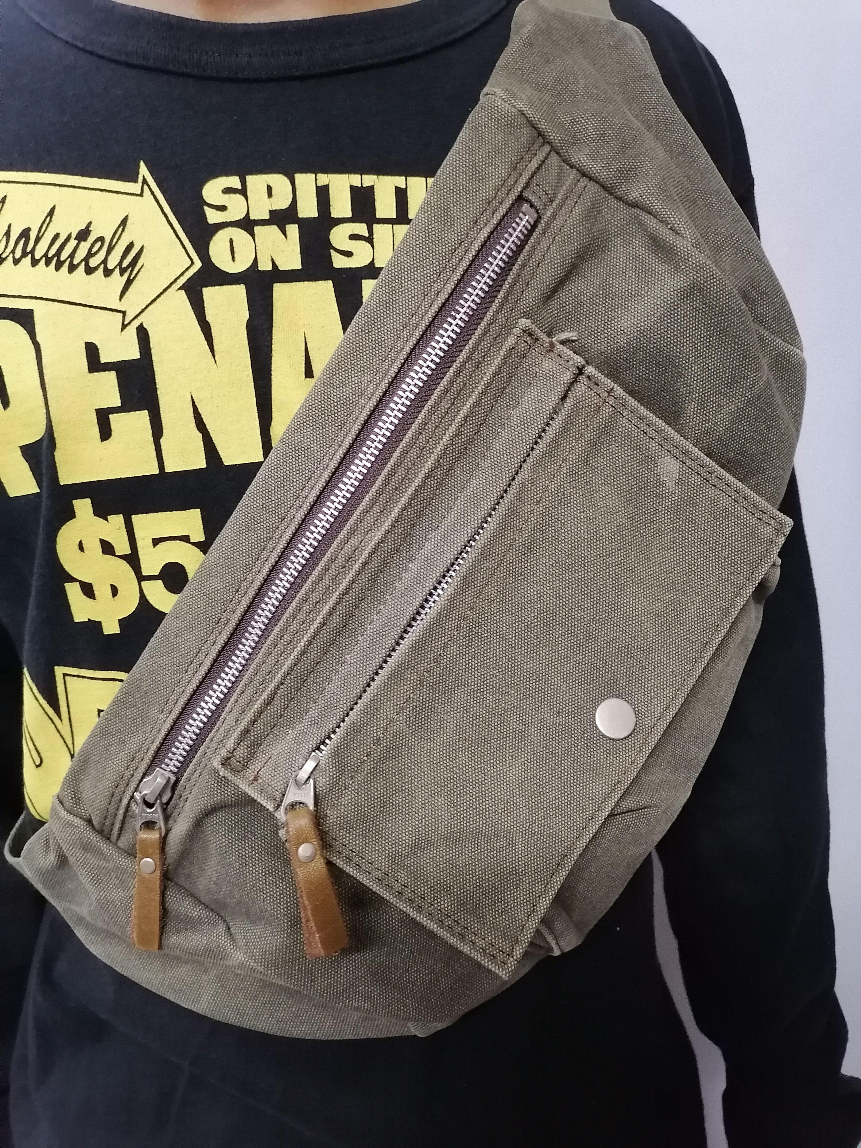 Japanese Brand × Vintage Baggy Port Japan Canvas Olive Green Crossbody Bag Size ONE SIZE - 4 Thumbnail