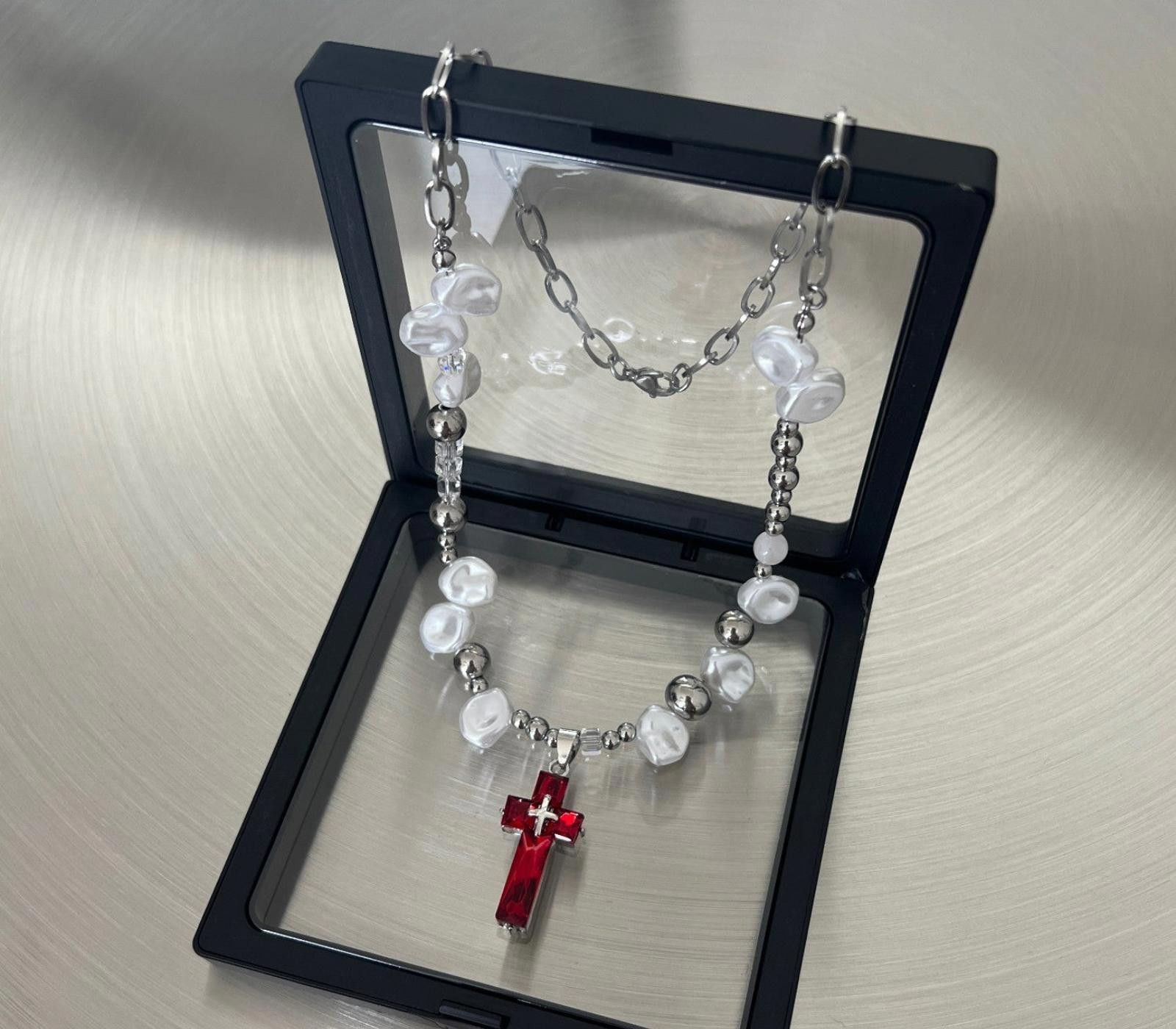 Jewelry Red Cross Pearl Necklace Size ONE SIZE - 4 Thumbnail
