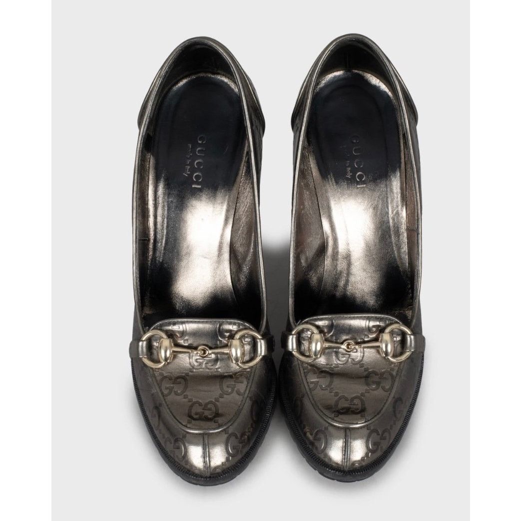 Gucci Gucci Silver Embossed Leather Wedge Sandals Sz.35 Size US 5 / IT 35 - 2 Thumbnail
