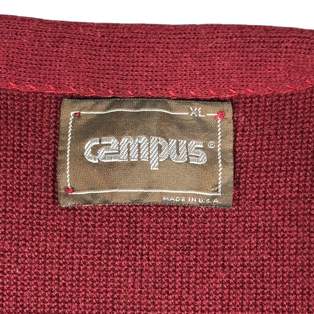 Vintage VINTAGE Campus Cardigan Sweater Adult LARGE Red Pockets Ribbed Banded Grunge 70s Size US L / EU 52-54 / 3 - 4 Thumbnail