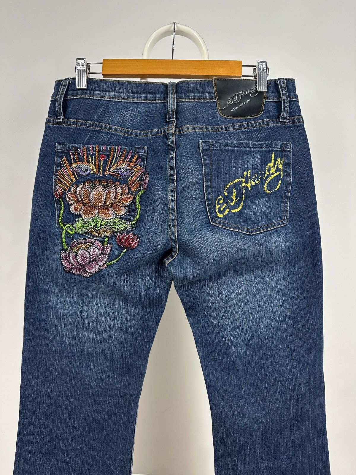 Ed Hardy Ed Hardy Rhinestones Flowers Denim Jeans Pants Size 31" - 3 Thumbnail