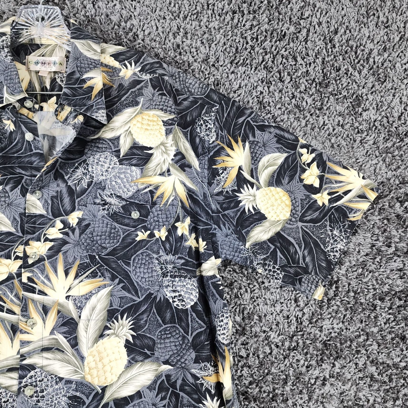 Vintage VINTAGE Campia Moda Mens Shirt Gray Floral Pineapple Short Sleeve 100% Cotton Size L Mens Size US 33 - 3 Thumbnail