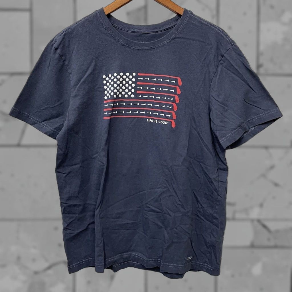 Life is Good Life Is Good American Flag Golf Graphic Tee Mens Large Blue Size US L / EU 52-54 / 3 - 1 Thumbnail