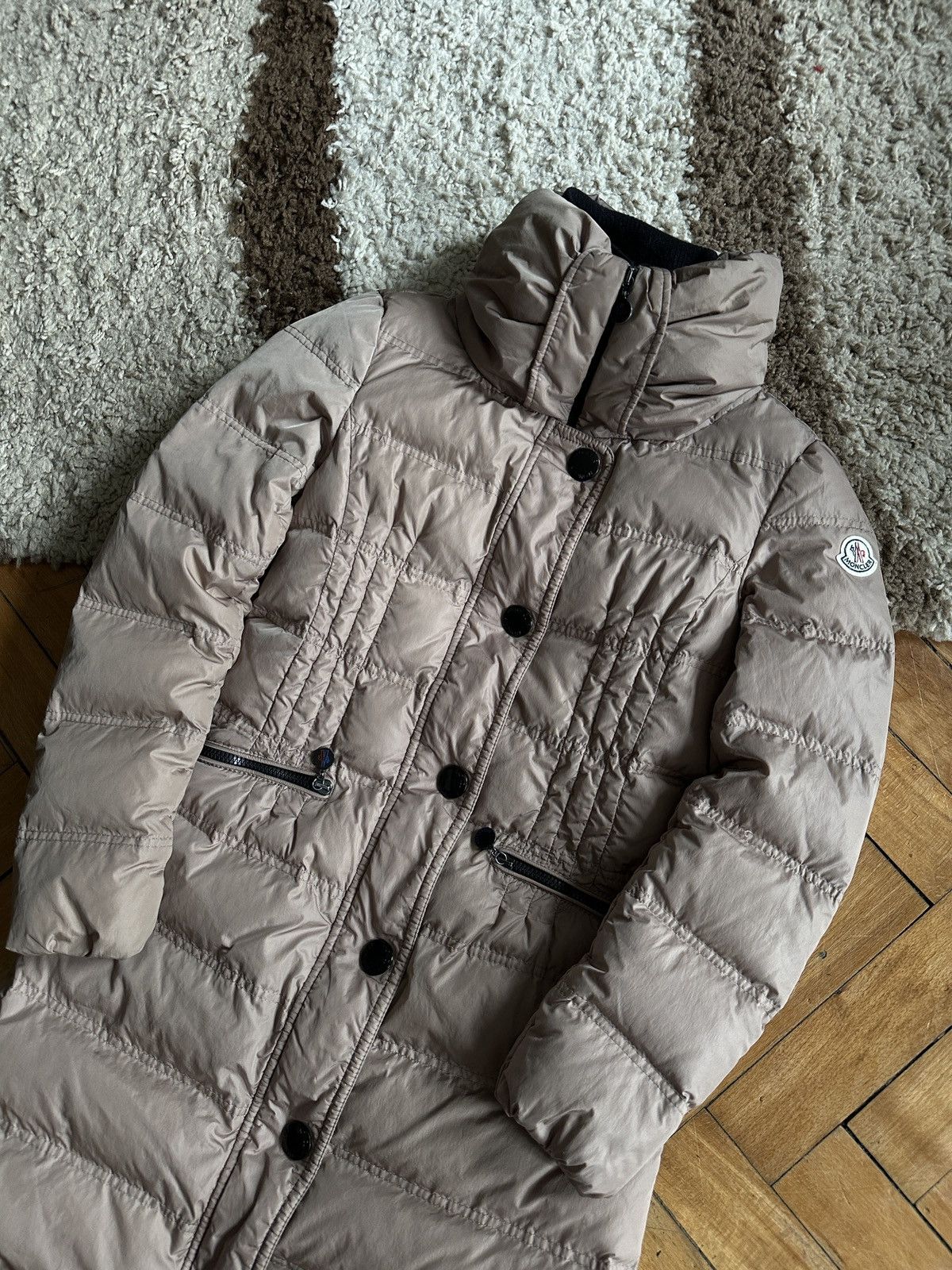 Image of Moncler Vos Long Quilted Down Puffer Jacket Coat in Brown, Women's (Size Small)