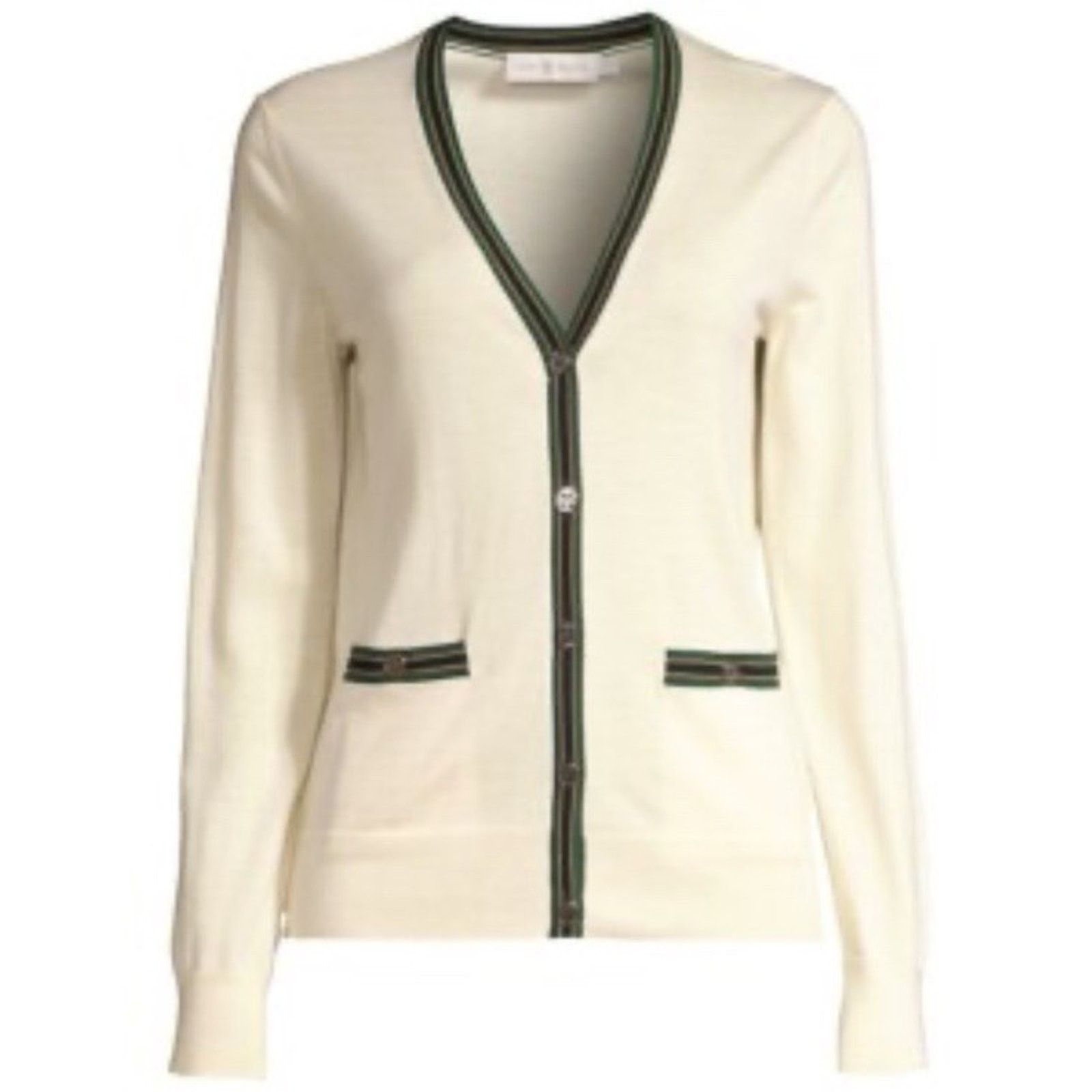 Tory Burch Tory Burch Madeline Merino Wool V-Neck Ivory Cardigan S Size S / US 4 / IT 40 - 1 Thumbnail