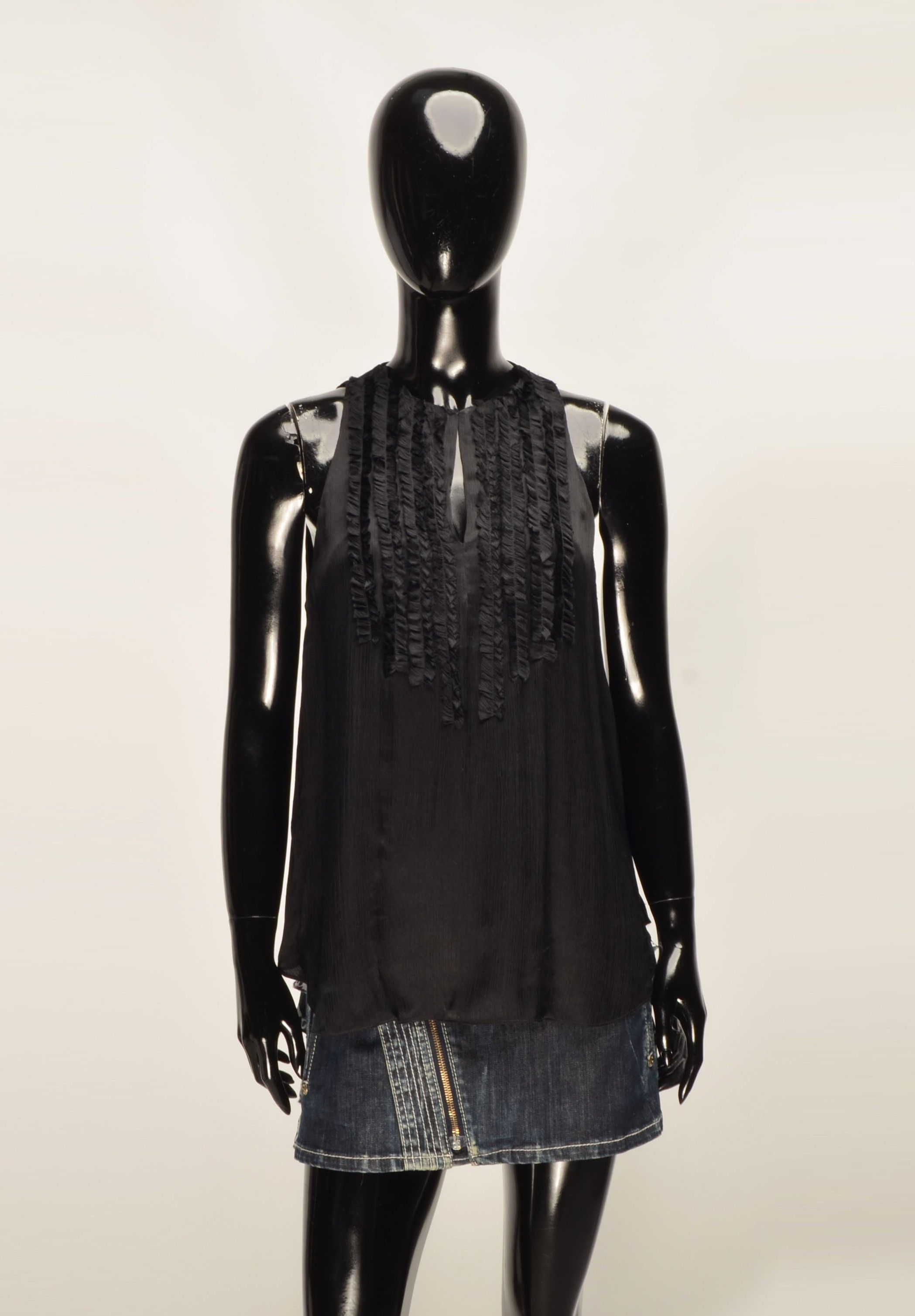 L'AGENCE Lagence Black 100% Silk Ruffle Sleeveless Top Blouse Size S / US 4 / IT 40 - 1 Thumbnail