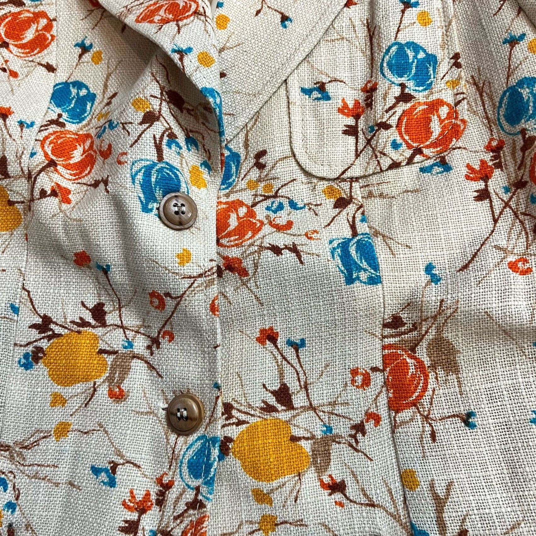 Vintage VINTAGE Montgomery Ward Linen Floral Jacket Blazer Womens 14 Blazer Beige 60s Womens 14 Size XL / US 12-14 / IT 48-50 - 2 Thumbnail