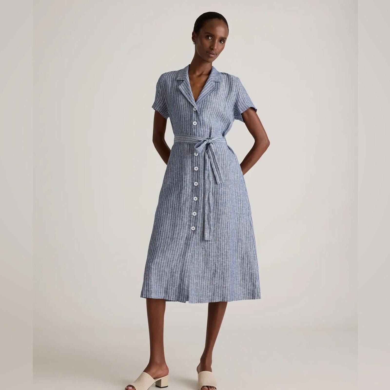 Quince Chambray Stripe Linen Button Front Dress Size S / US 4 / IT 40 - 1 Thumbnail