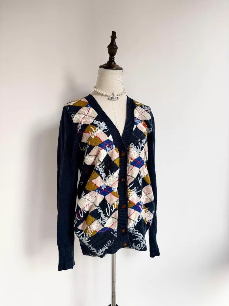 Vivienne Westwood Vivienne Westwood Gray Argyle Knit Cardigan Size US S / EU 44-46 / 1 - 8 Thumbnail
