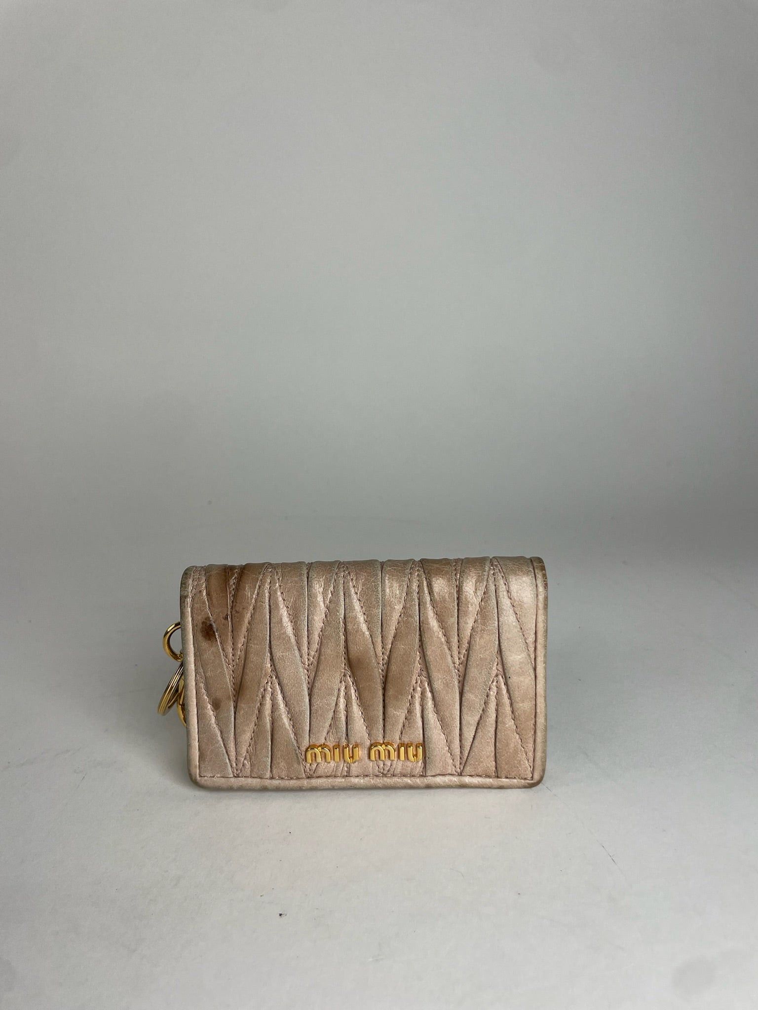 Vintage Metallasse Leather Card Holder Beige