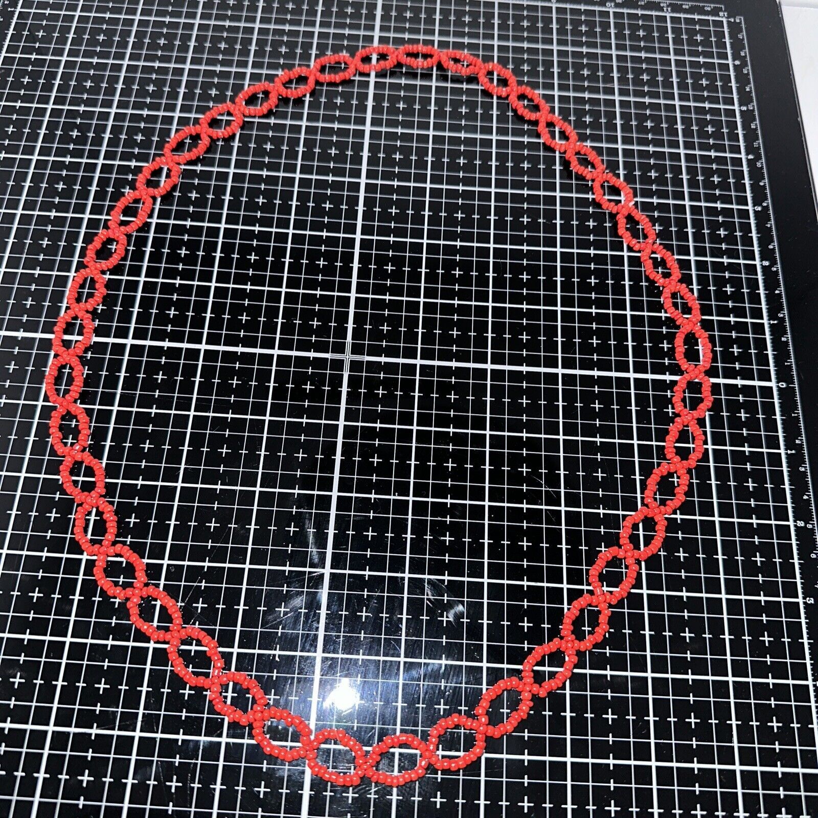 Homemade Red Infinity Figure 8 Handmade Seed Bead Necklace 14 Inch Size ONE SIZE - 6 Thumbnail