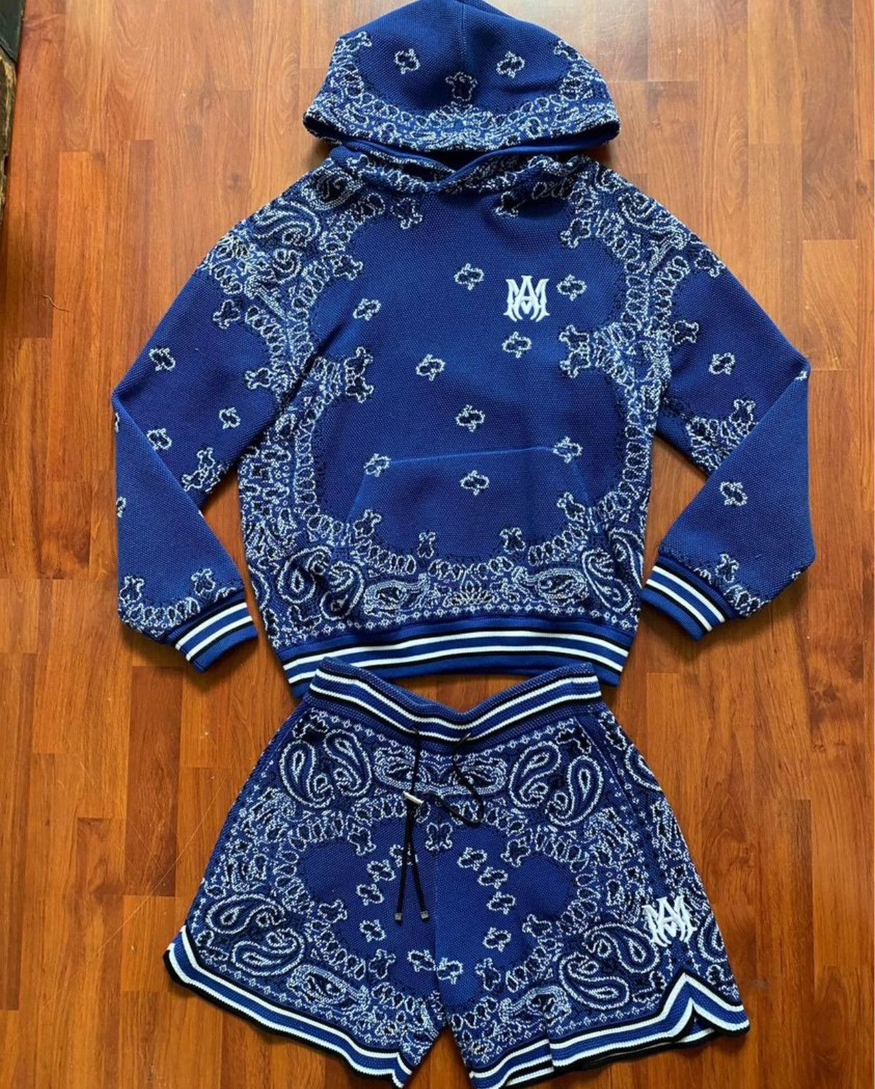 Pre-owned Amiri Bandana Set (hoodie + Shorts) In Blue