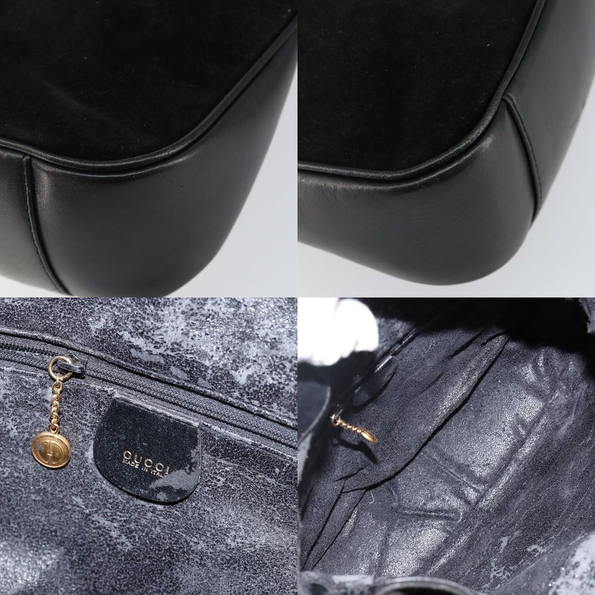 Gucci GUCCI Handbag Suede Leather Black Gold 001 1732 001 1732 Size ONE SIZE - 11 Thumbnail