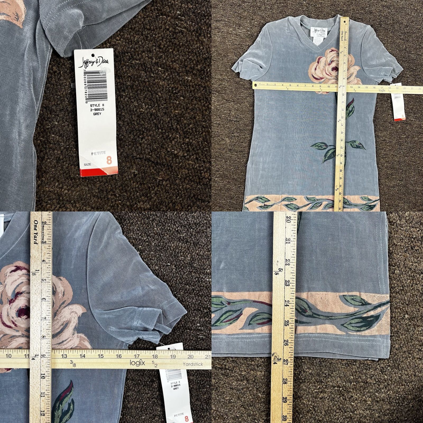 Vintage VINTAGE Jeffrey and Dara Blouse Woman S Floral Short Sleeve V-Neck Stretch Fit 90s Boho Gray Size S / US 4 / IT 40 - 8 Thumbnail