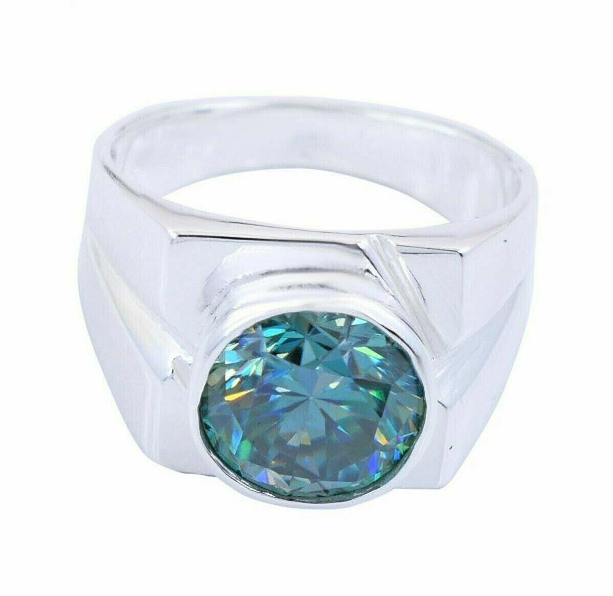 Handmade Hand Made Silver Solitaire Blue Diamond Ring 3.50 Cts Size ONE SIZE - 5 Thumbnail