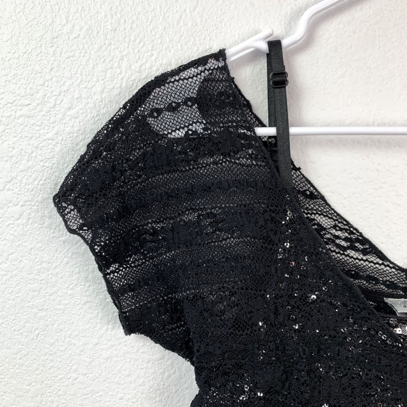 Vintage Daytrip Women's Black Sequin Lace One Shoulder Top M Sparkle Party Shirt Size M / US 6-8 / IT 42-44 - 2 Thumbnail